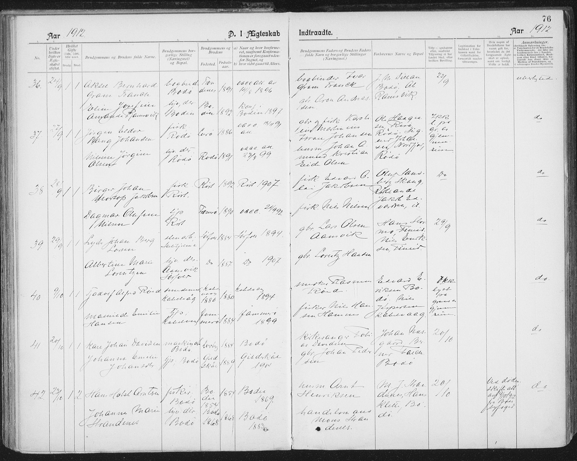 Ministerialprotokoller, klokkerbøker og fødselsregistre - Nordland, AV/SAT-A-1459/801/L0012: Parish register (official) no. 801A12, 1900-1916, p. 76