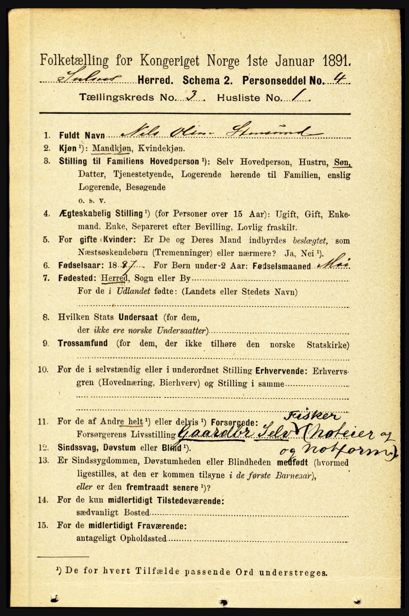 RA, 1891 census for 1412 Solund, 1891, p. 1151