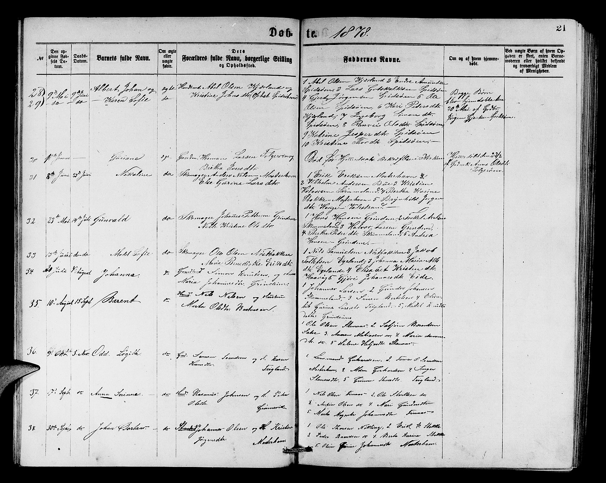 Finnås sokneprestembete, SAB/A-99925/H/Ha/Hab/Haba/L0002: Parish register (copy) no. A 2, 1873-1882, p. 21