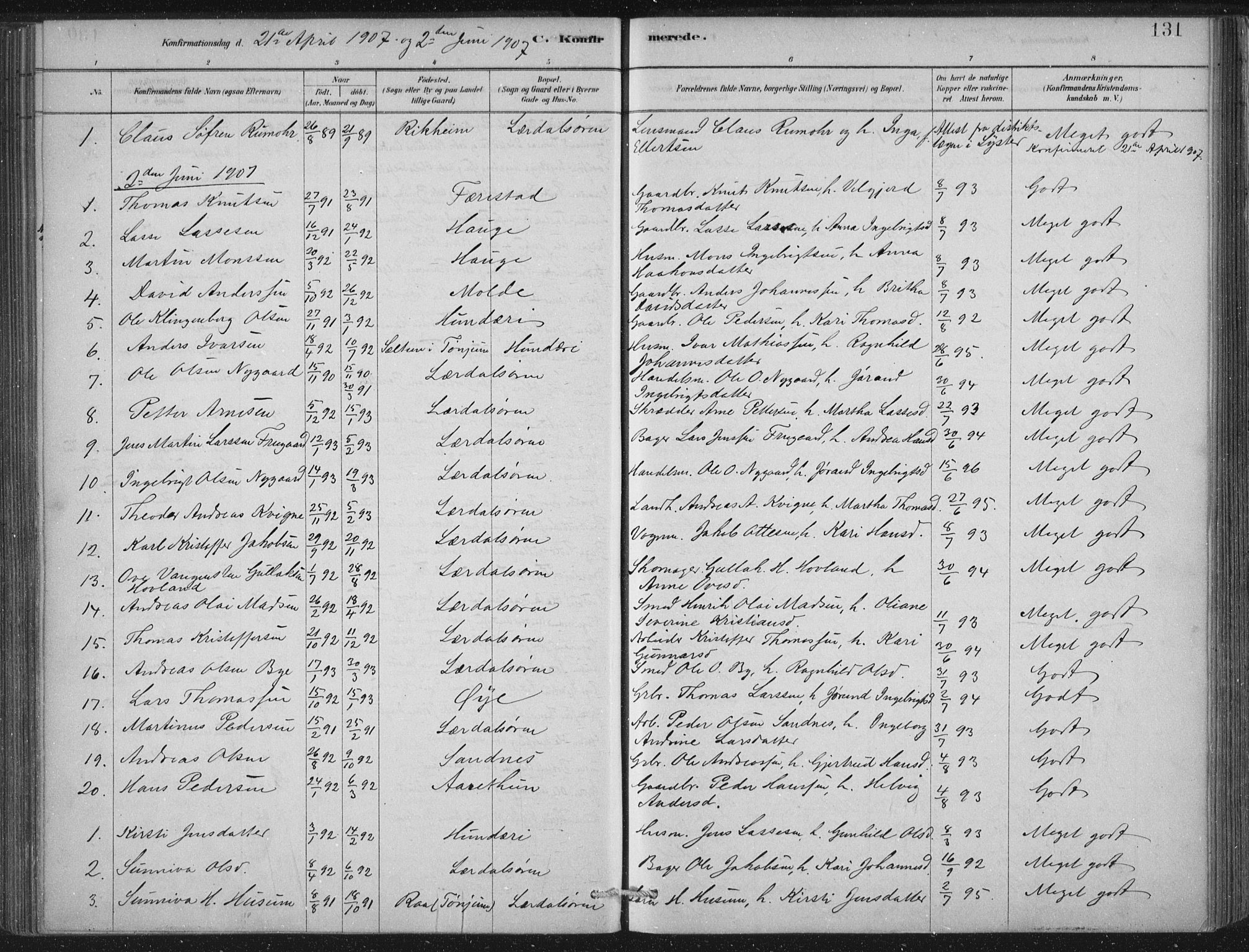 Lærdal sokneprestembete, SAB/A-81201: Parish register (official) no. D  1, 1878-1908, p. 131