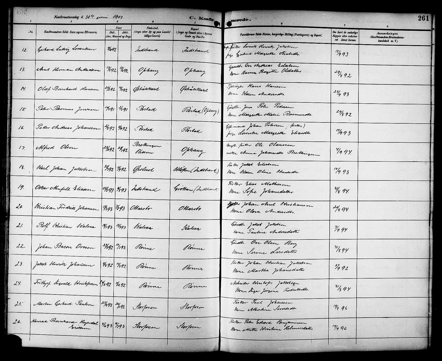 Ministerialprotokoller, klokkerbøker og fødselsregistre - Sør-Trøndelag, AV/SAT-A-1456/659/L0746: Parish register (copy) no. 659C03, 1893-1912, p. 261