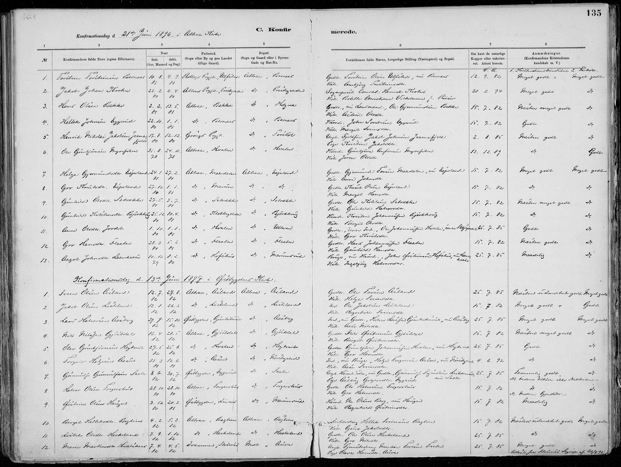 Tinn kirkebøker, SAKO/A-308/F/Fa/L0007: Parish register (official) no. I 7, 1878-1922, p. 135