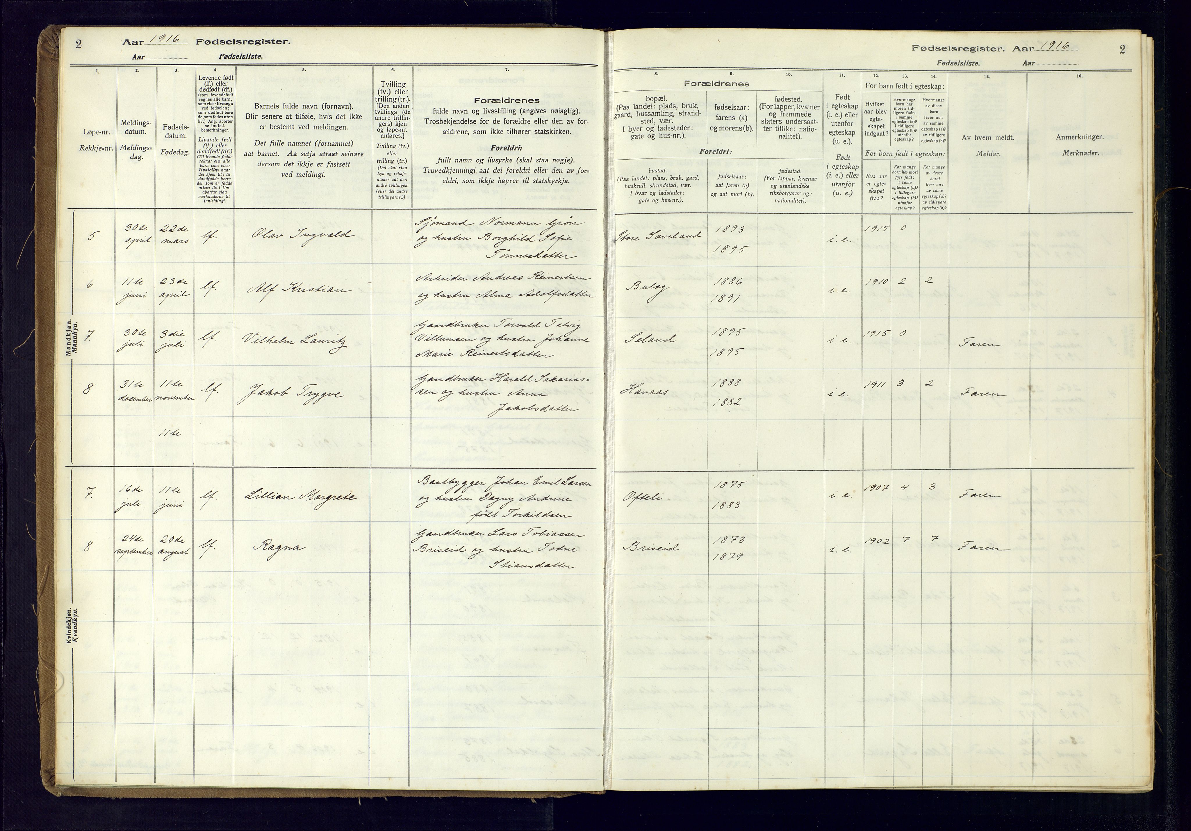 Herad sokneprestkontor, AV/SAK-1111-0018/J/Ja/L0001: Birth register no. A-VI-12, 1916-1981, p. 2