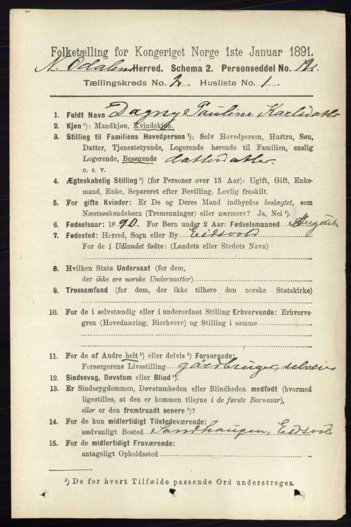 RA, 1891 census for 0418 Nord-Odal, 1891, p. 443