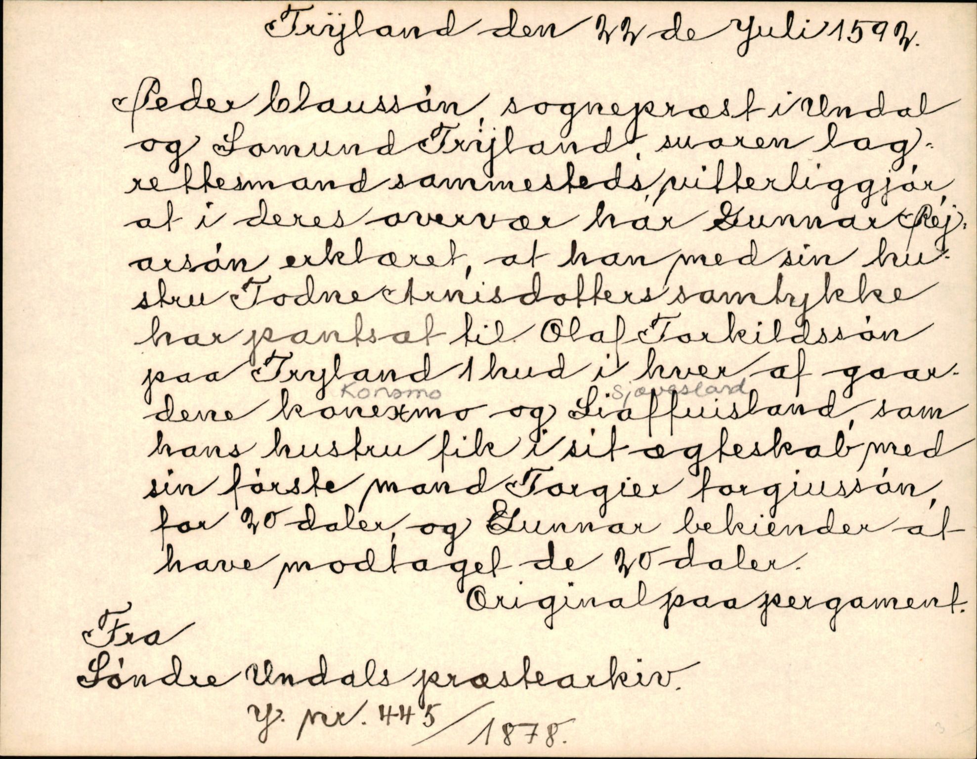 Riksarkivets diplomsamling, AV/RA-EA-5965/F35/F35k/L0003: Regestsedler: Prestearkiver fra Telemark, Agder, Vestlandet og Trøndelag, p. 301