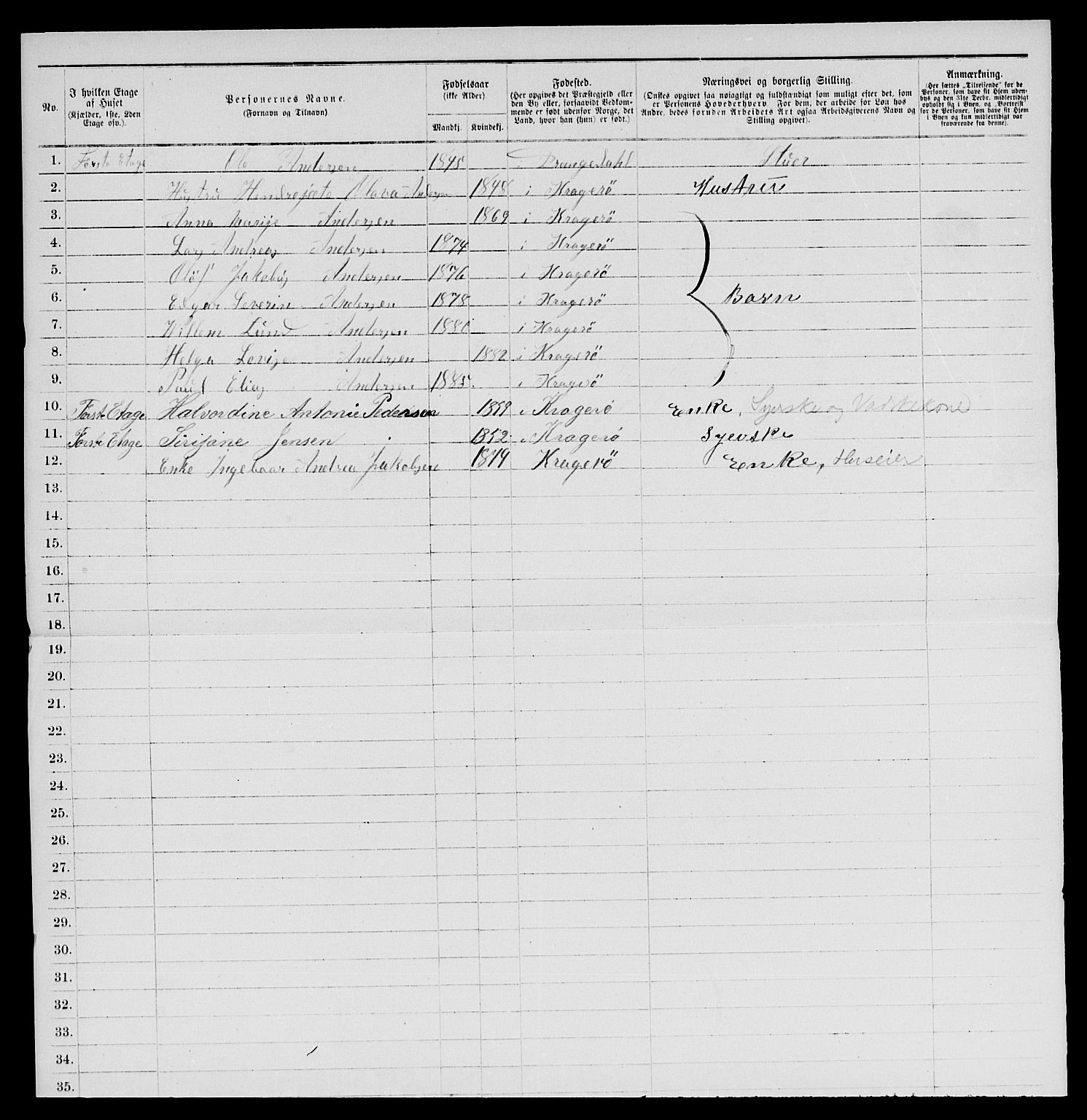 SAKO, 1885 census for 0801 Kragerø, 1885, p. 43