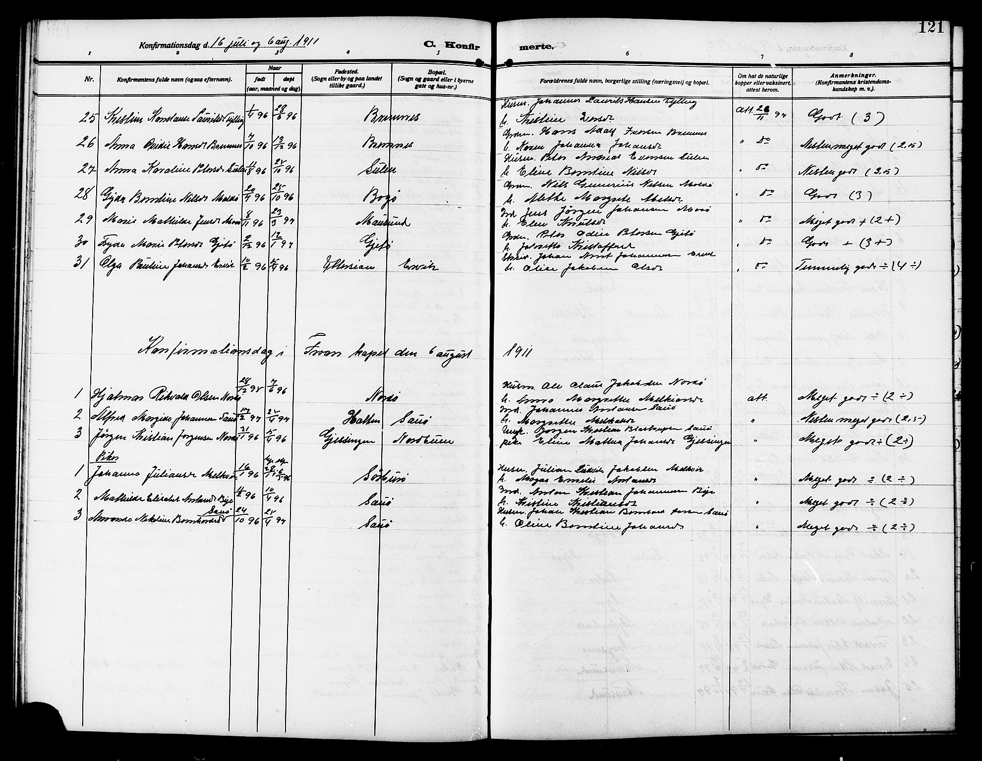 Ministerialprotokoller, klokkerbøker og fødselsregistre - Sør-Trøndelag, SAT/A-1456/640/L0588: Parish register (copy) no. 640C05, 1909-1922, p. 121