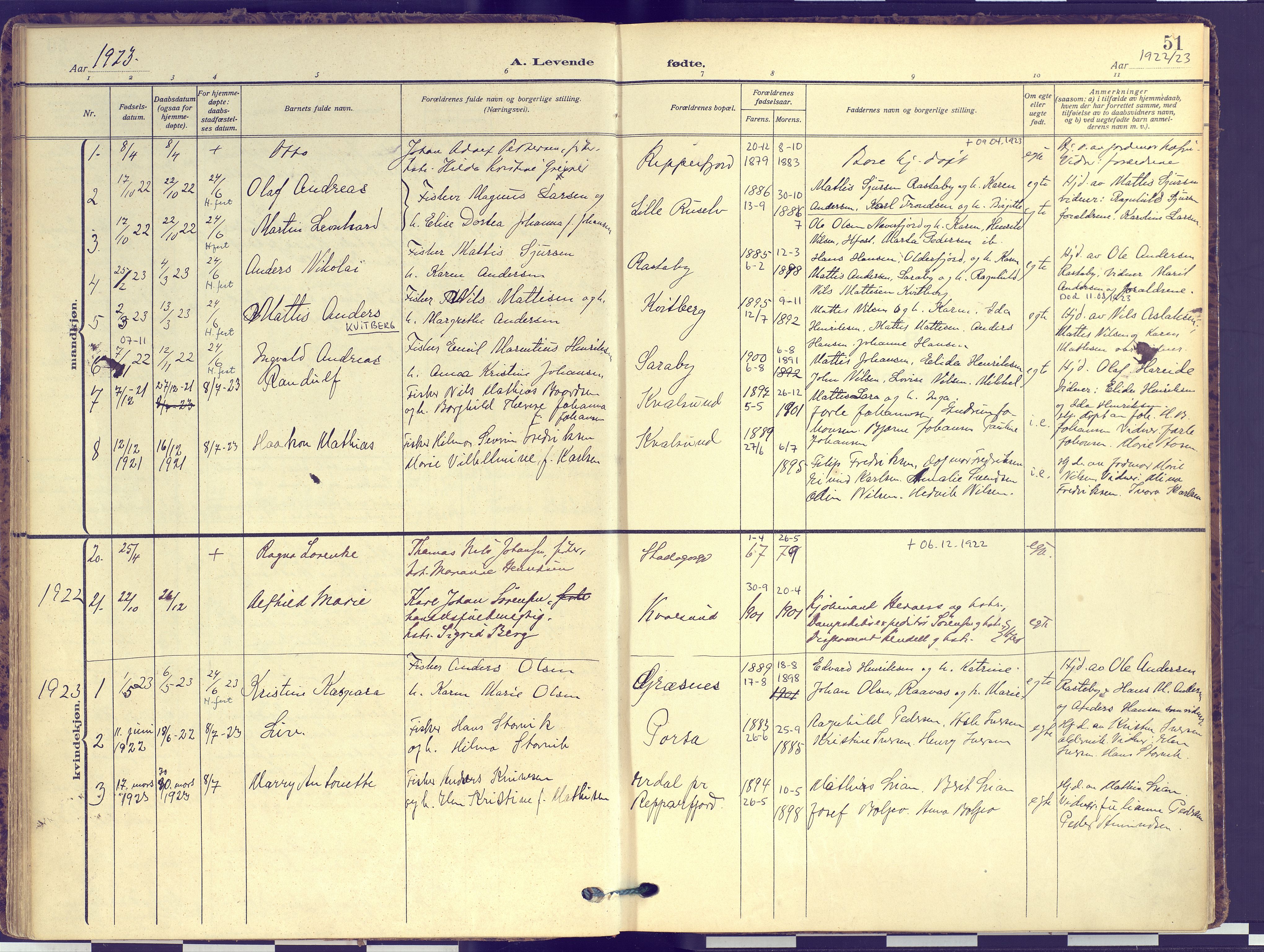 Hammerfest sokneprestkontor, AV/SATØ-S-1347/H/Ha/L0016.kirke: Parish register (official) no. 16, 1908-1923, p. 51