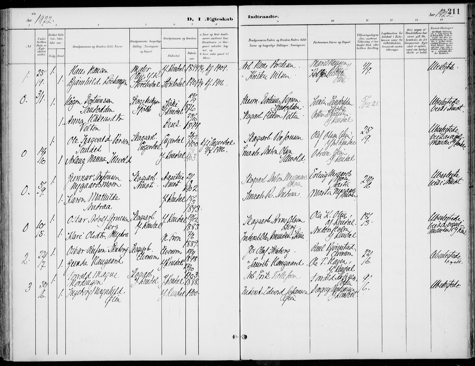 Rendalen prestekontor, SAH/PREST-054/H/Ha/Haa/L0011: Parish register (official) no. 11, 1901-1925, p. 211