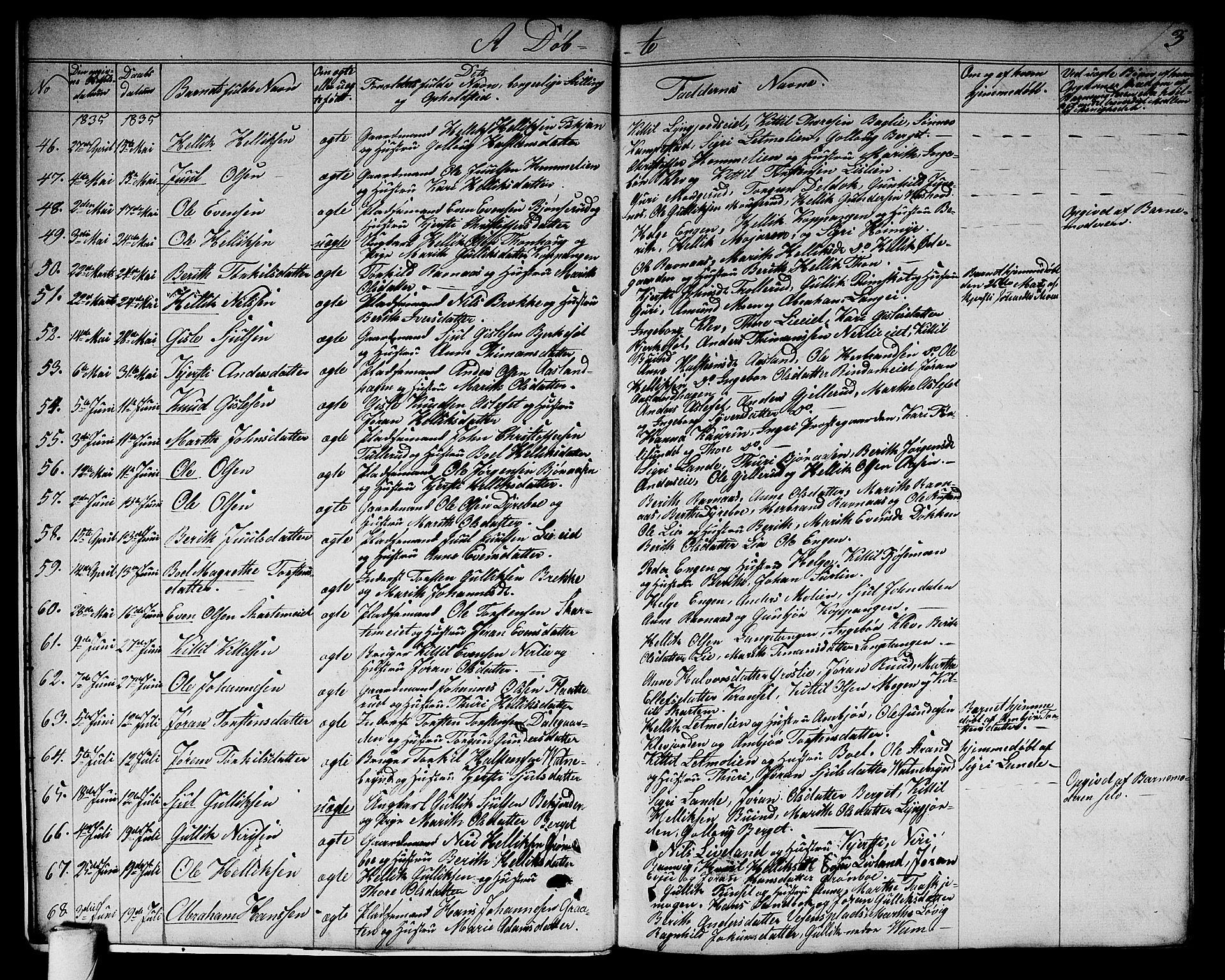 Flesberg kirkebøker, AV/SAKO-A-18/G/Ga/L0002: Parish register (copy) no. I 2, 1834-1860, p. 3