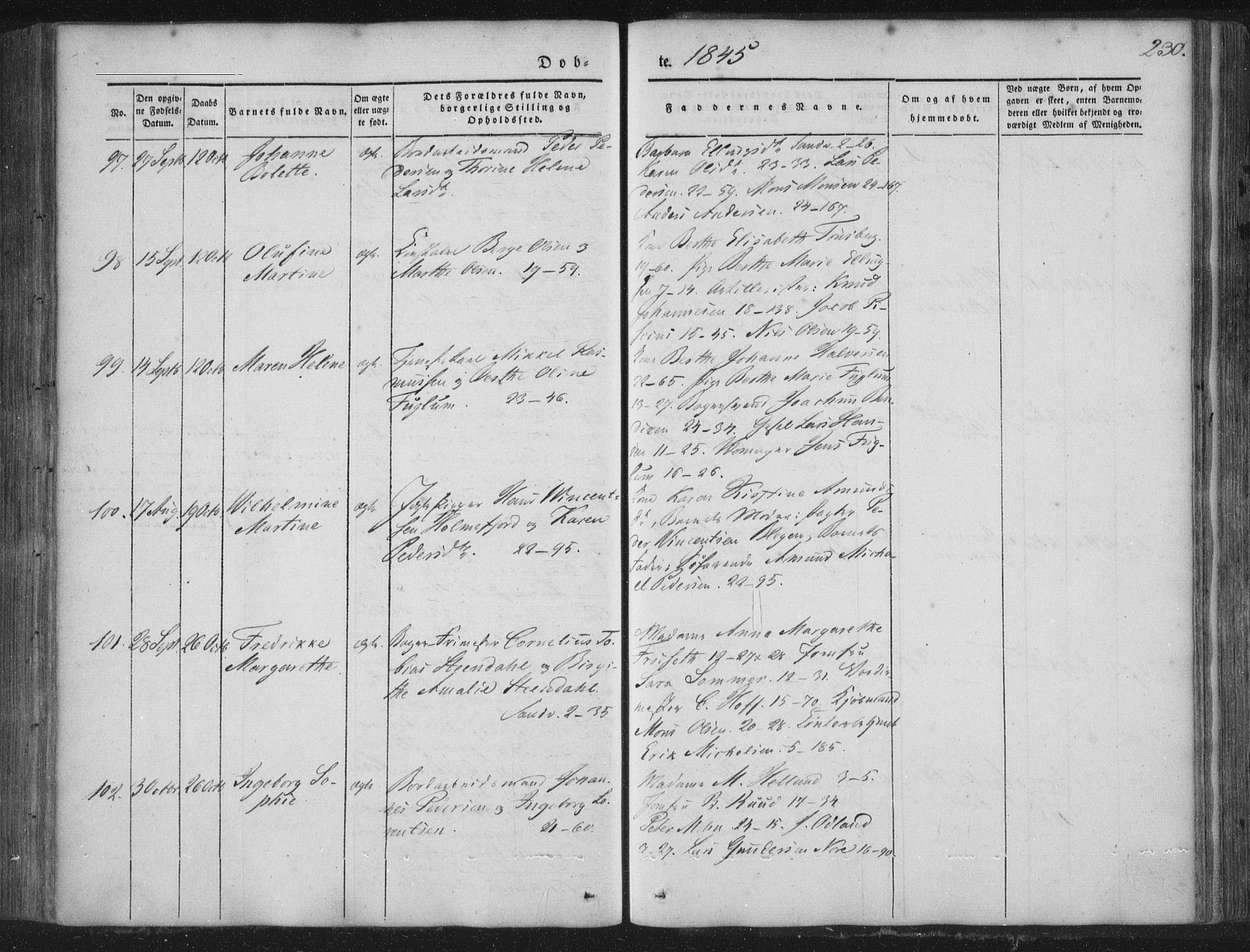 Korskirken sokneprestembete, SAB/A-76101/H/Haa/L0016: Parish register (official) no. B 2, 1841-1851, p. 230