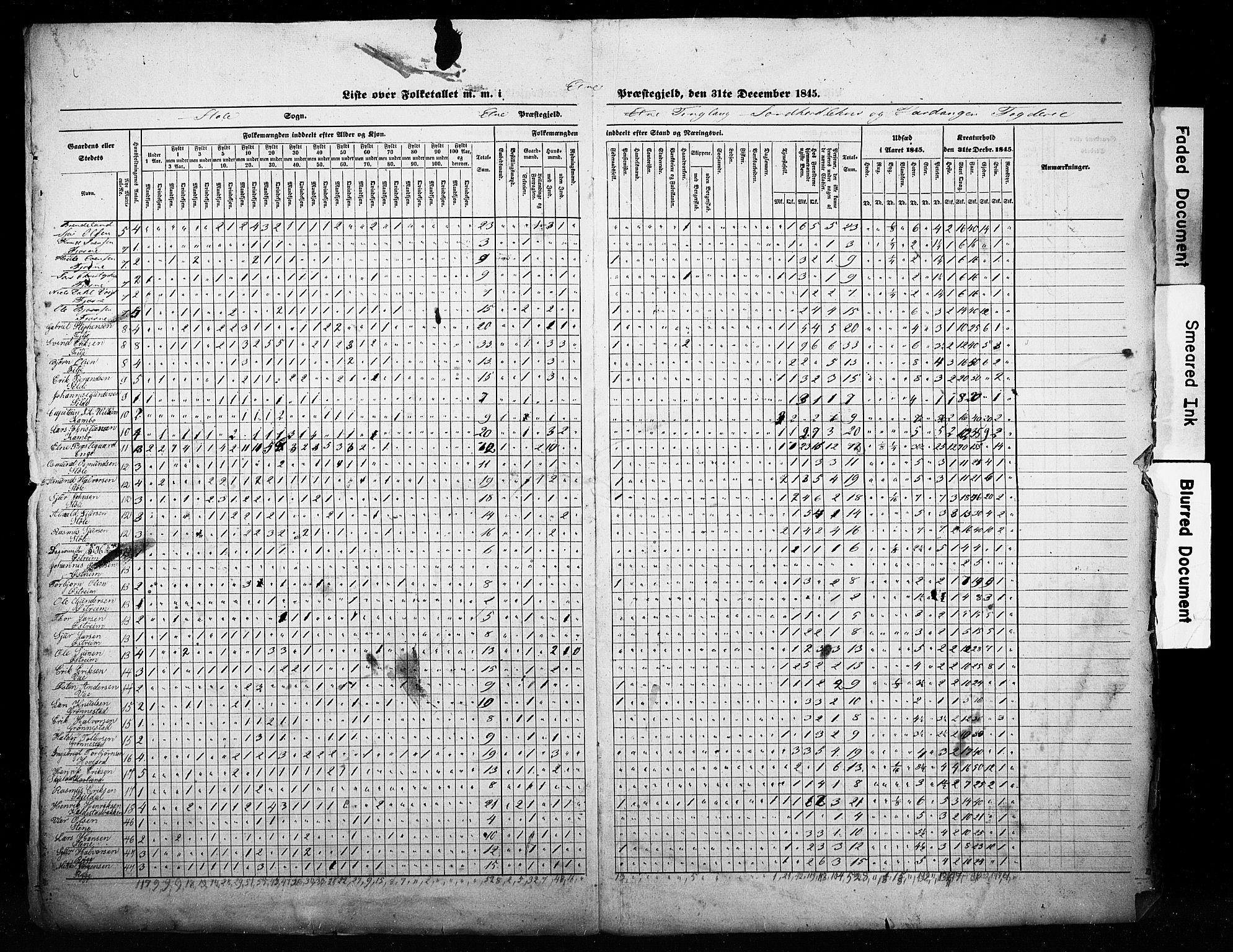 , Census 1845 for Etne, 1845, p. 4