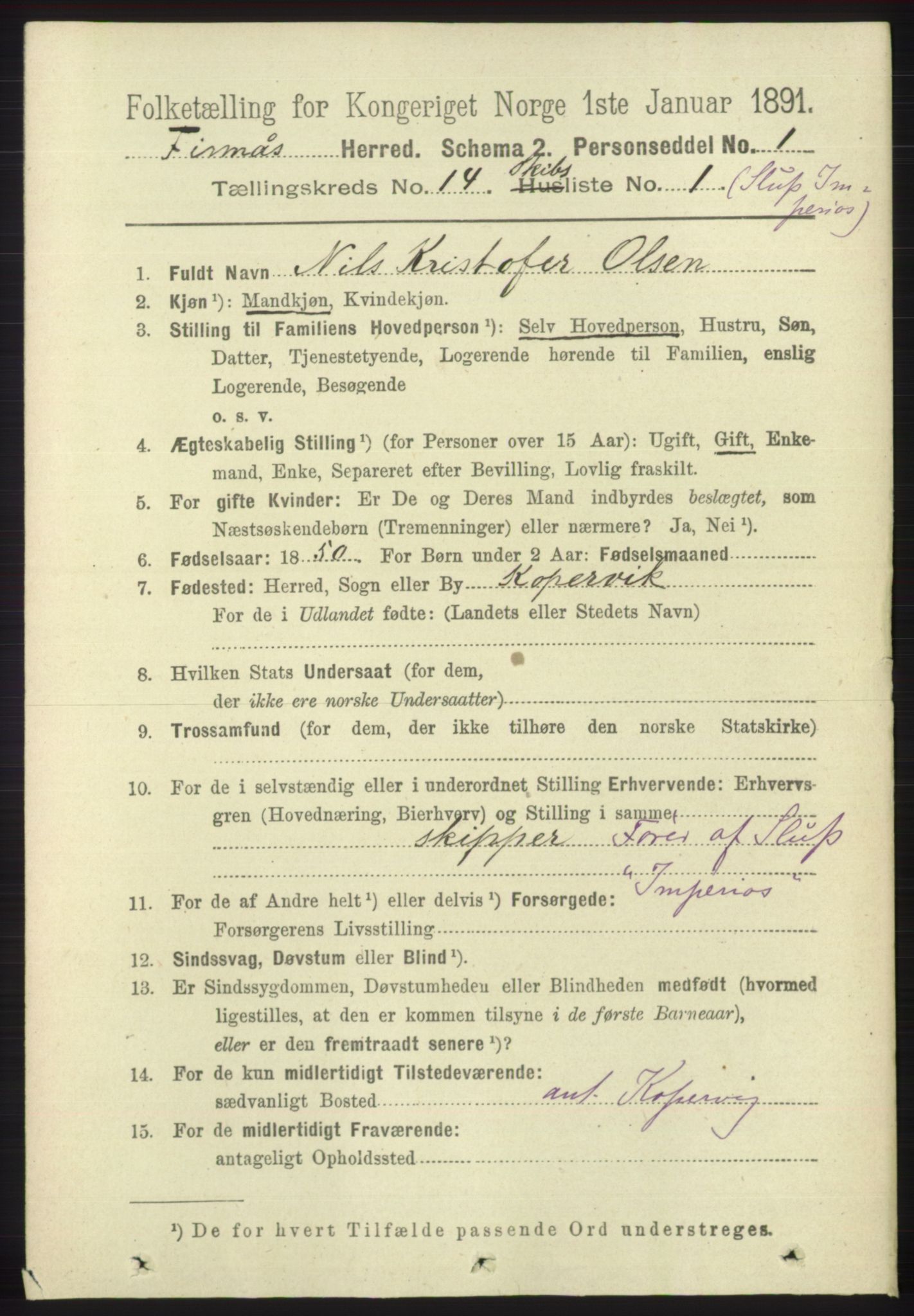 RA, 1891 census for 1218 Finnås, 1891, p. 5708