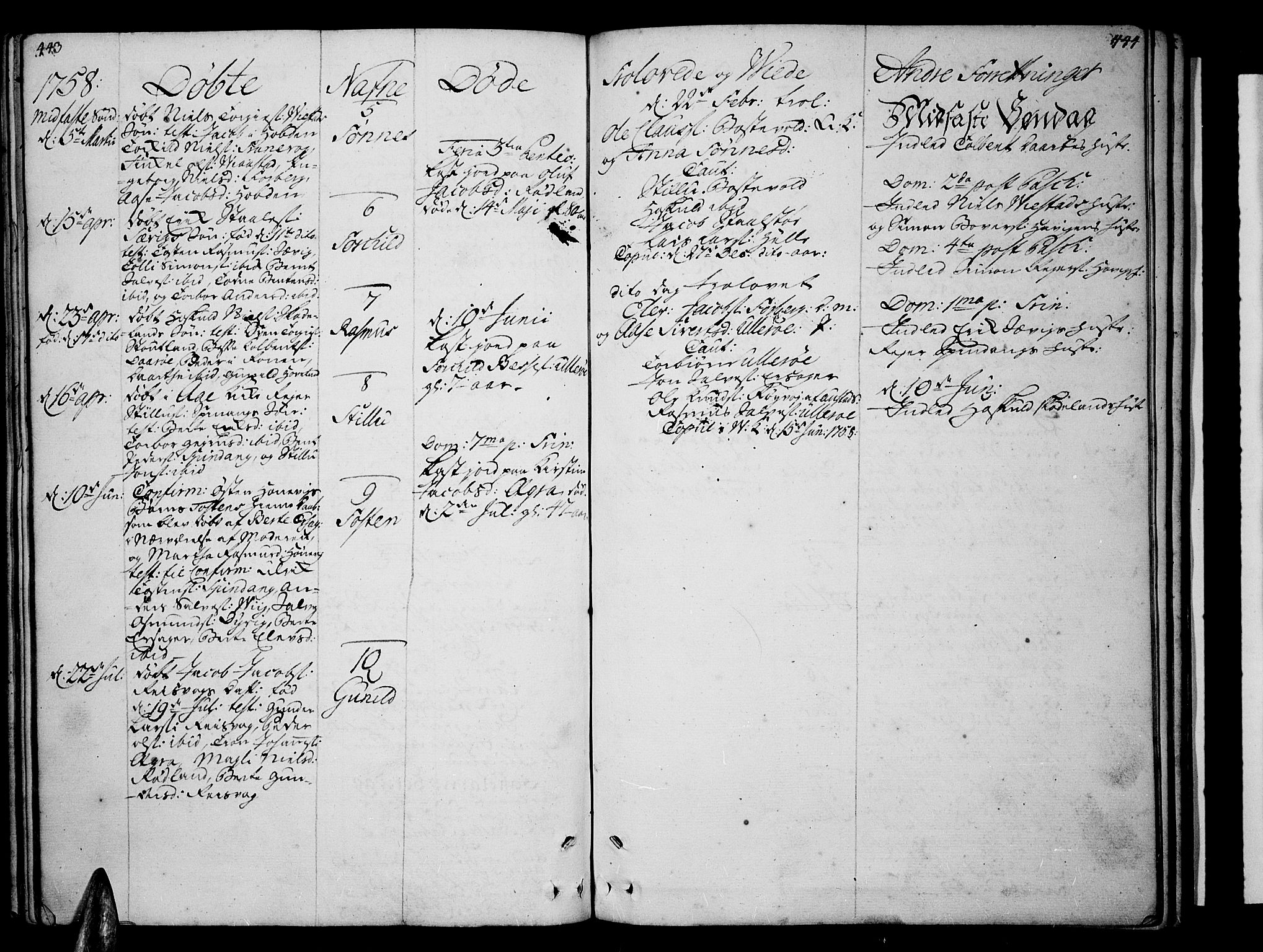 Lista sokneprestkontor, AV/SAK-1111-0027/F/Fa/L0003: Parish register (official) no. A 3 /3, 1752-1767, p. 443-444