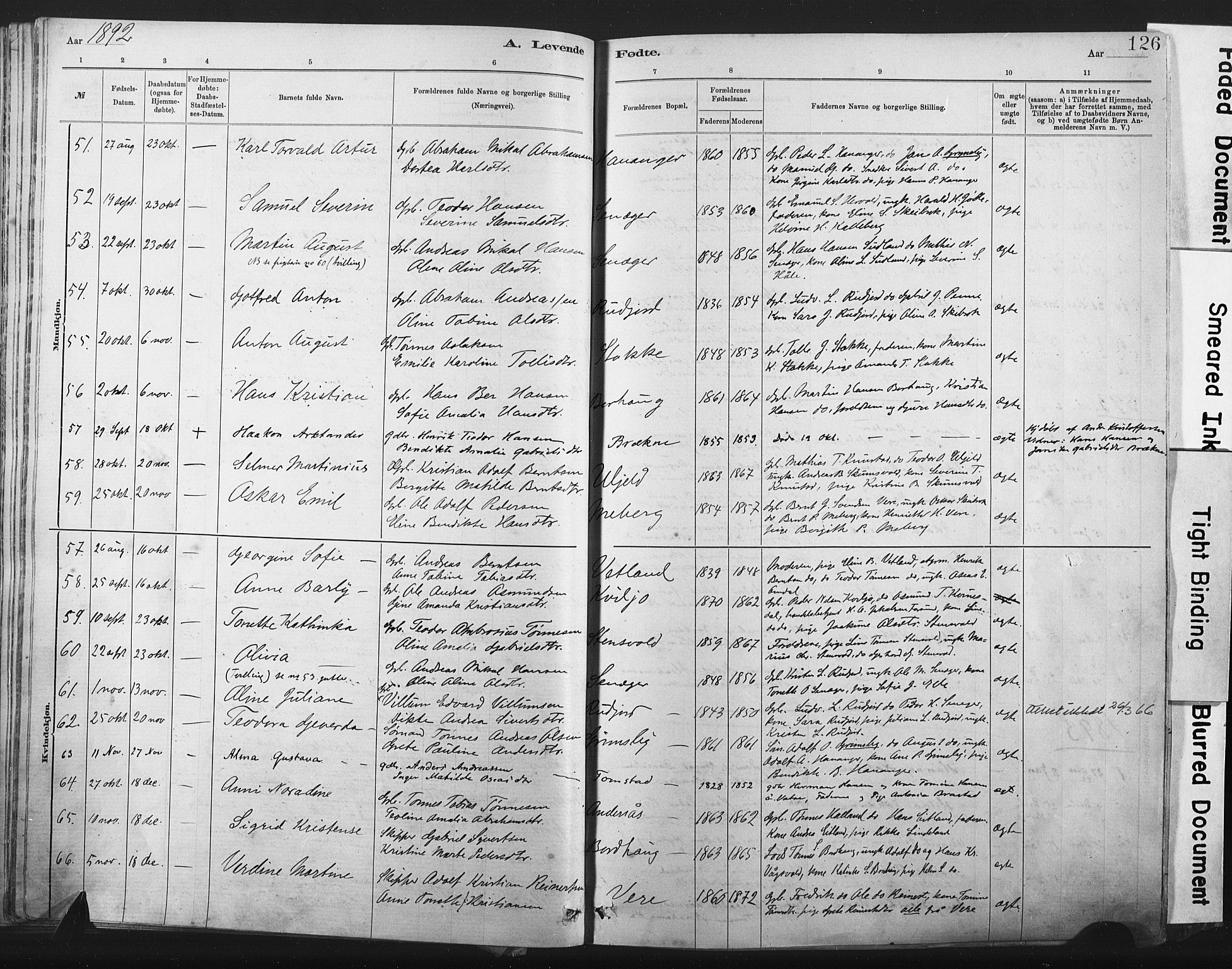 Lista sokneprestkontor, AV/SAK-1111-0027/F/Fa/L0012: Parish register (official) no. A 12, 1879-1903, p. 126