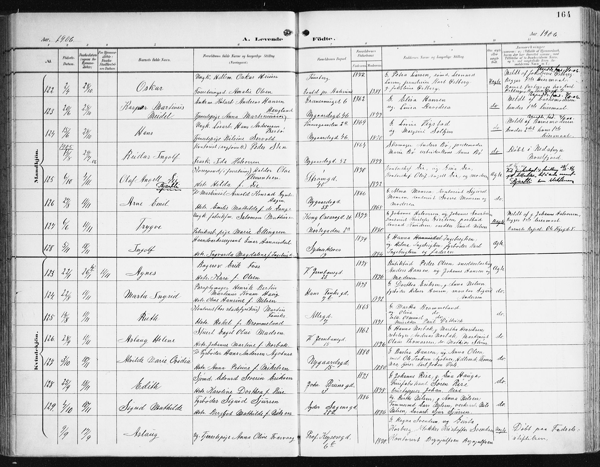 Johanneskirken sokneprestembete, AV/SAB-A-76001/H/Haa/L0002: Parish register (official) no. A 2, 1900-1912, p. 164