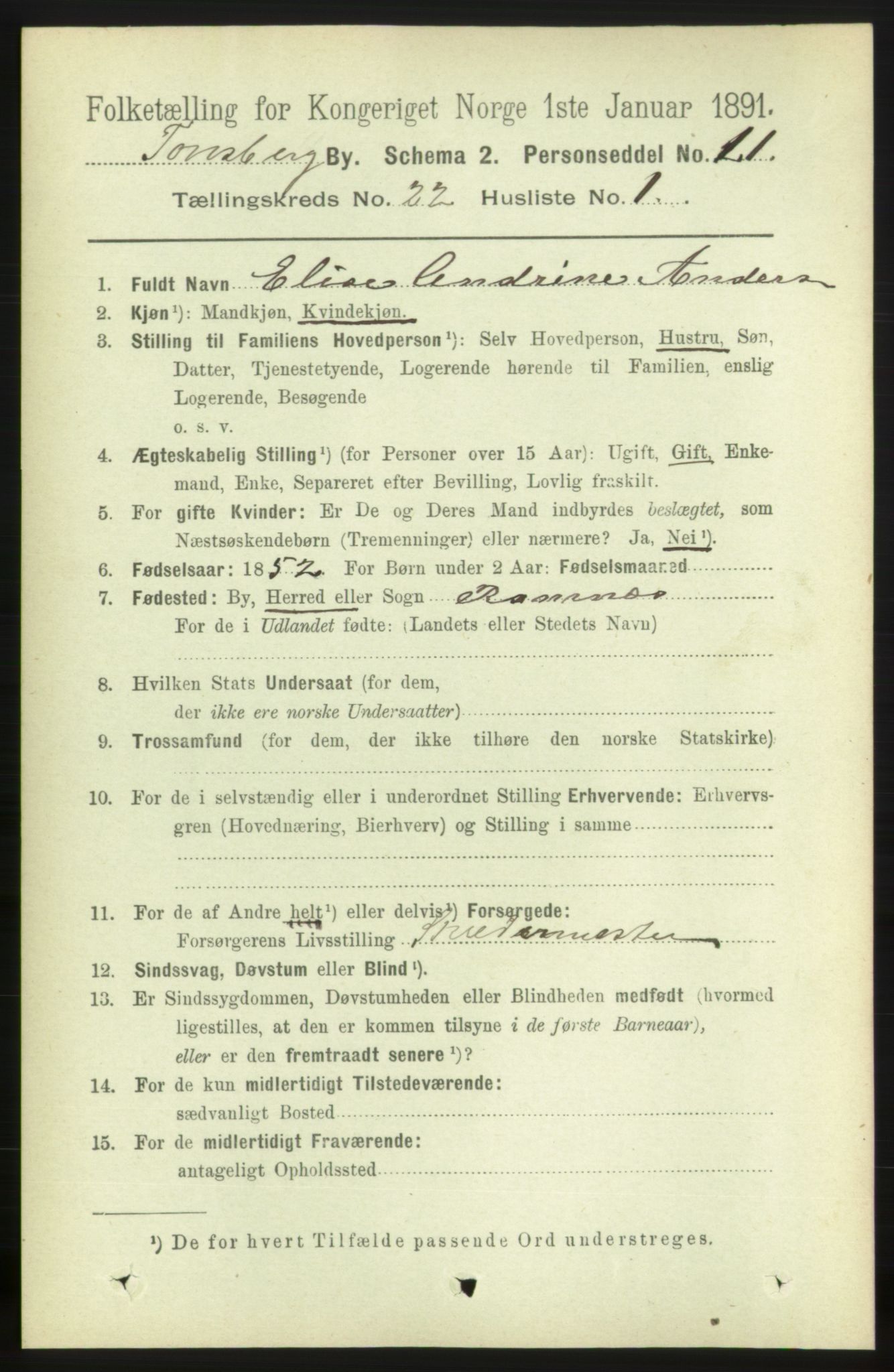 RA, 1891 census for 0705 Tønsberg, 1891, p. 5776