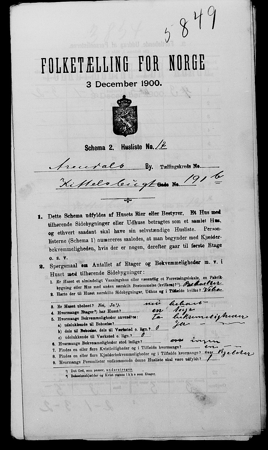 SAK, 1900 census for Arendal, 1900, p. 2765