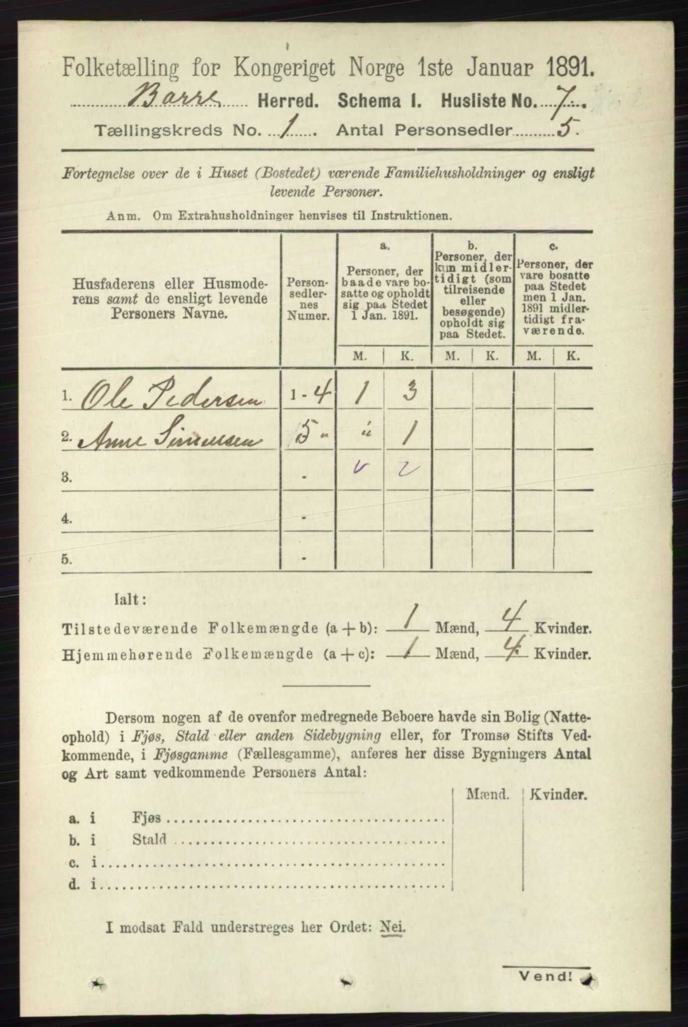 RA, 1891 census for 0717 Borre, 1891, p. 31