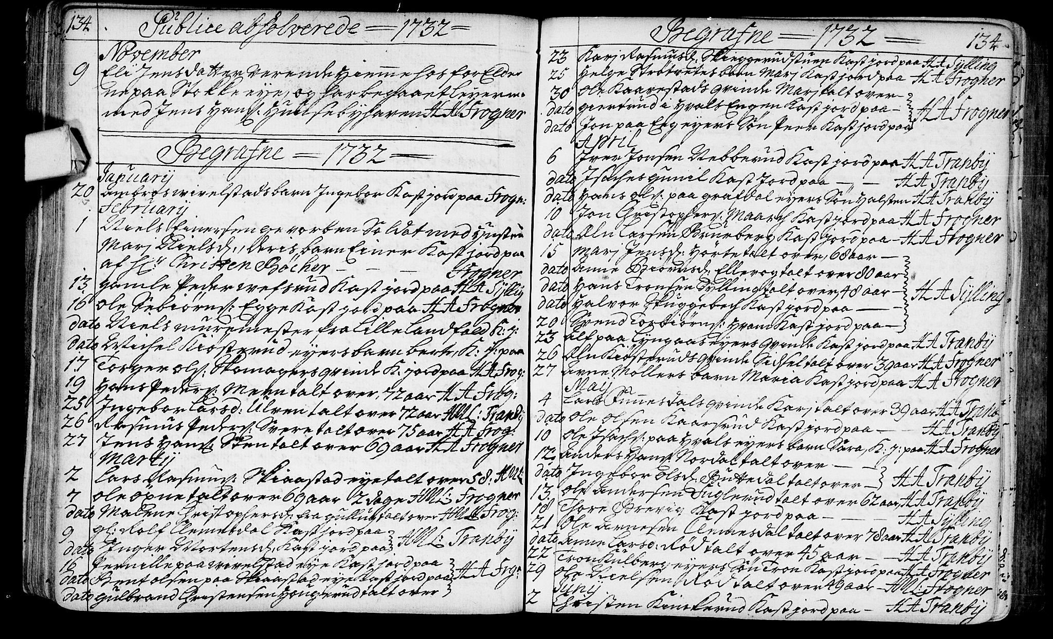 Lier kirkebøker, AV/SAKO-A-230/F/Fa/L0003: Parish register (official) no. I 3, 1727-1748, p. 134-135