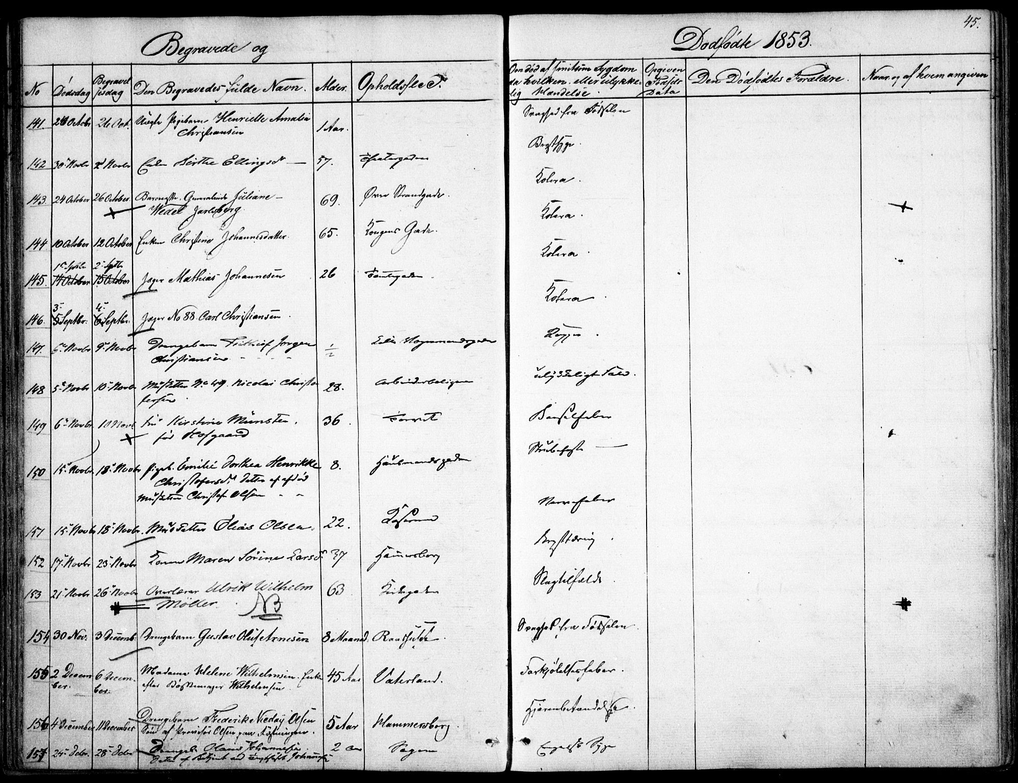 Garnisonsmenigheten Kirkebøker, AV/SAO-A-10846/F/Fa/L0009: Parish register (official) no. 9, 1842-1859, p. 45