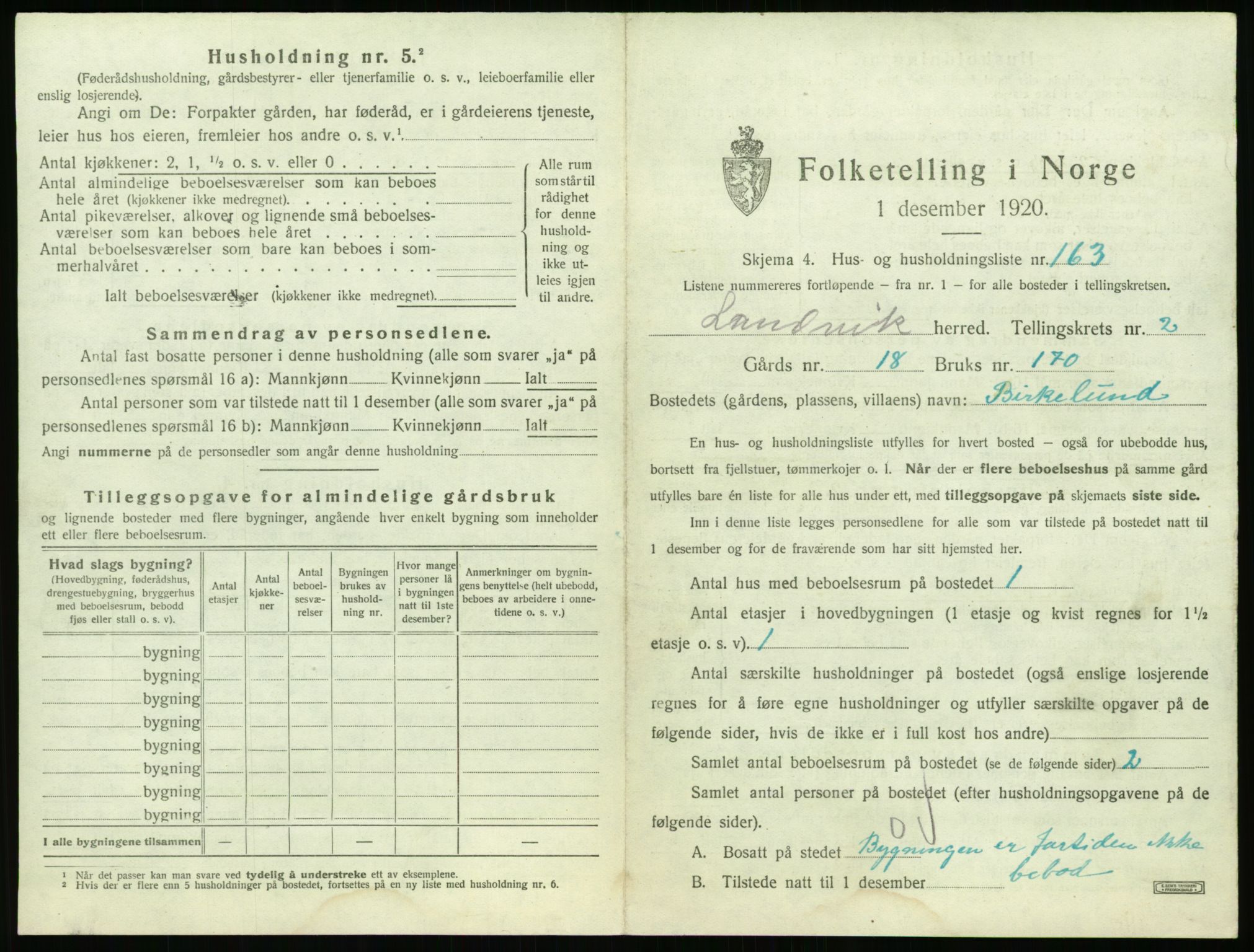 SAK, 1920 census for Landvik, 1920, p. 524