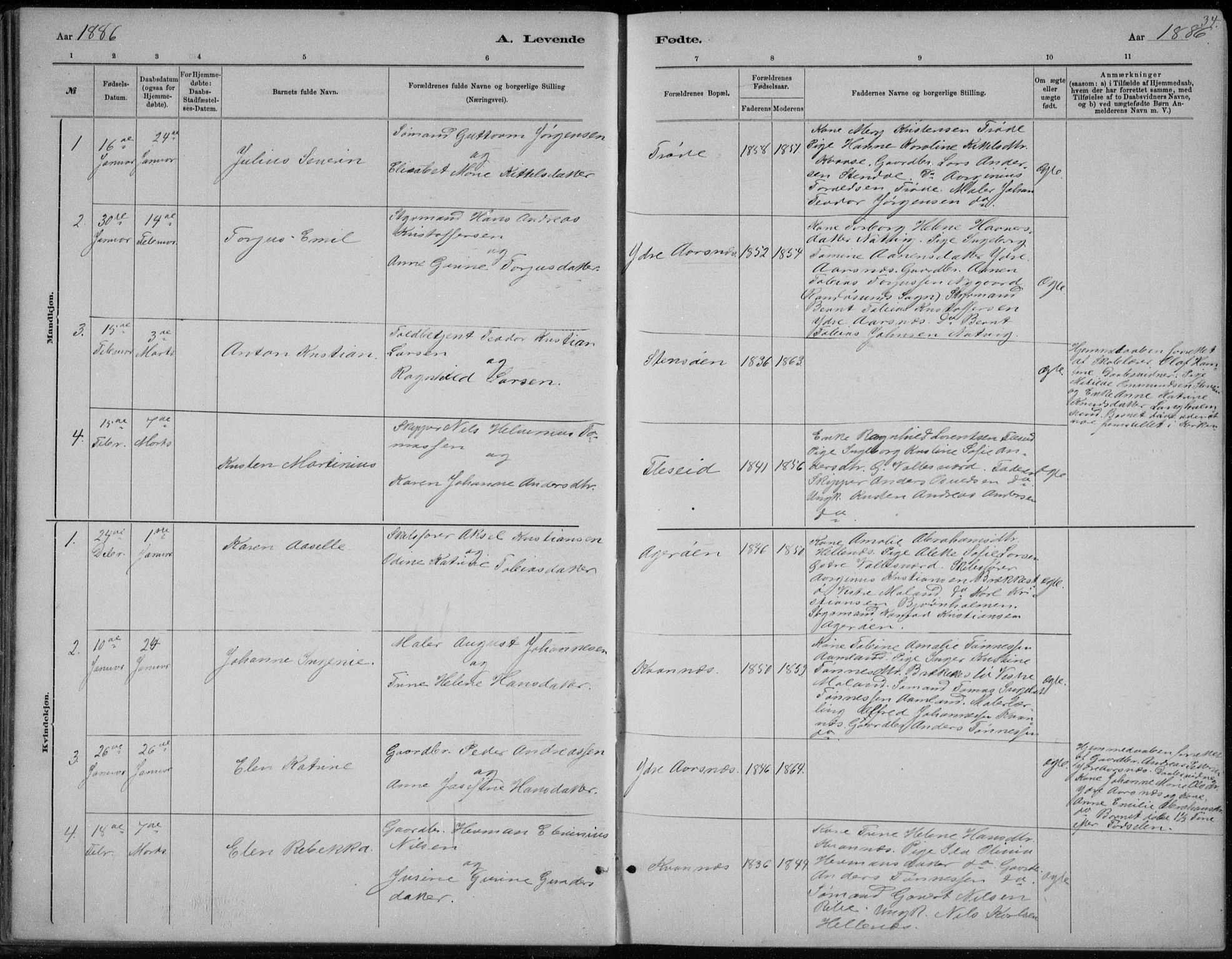 Høvåg sokneprestkontor, SAK/1111-0025/F/Fb/L0004: Parish register (copy) no. B 4, 1883-1898, p. 34