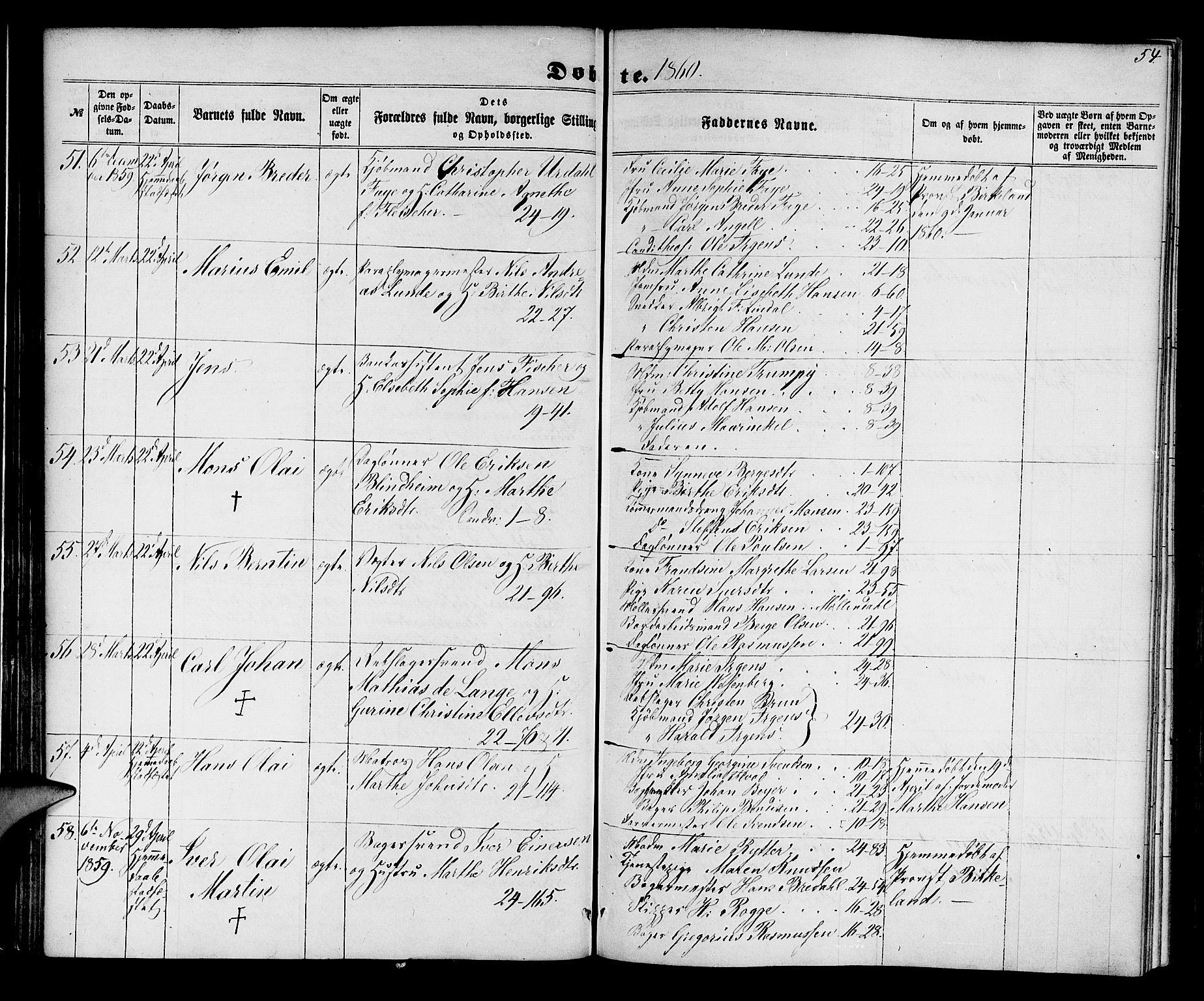 Korskirken sokneprestembete, AV/SAB-A-76101/H/Hab: Parish register (copy) no. B 4, 1858-1863, p. 54