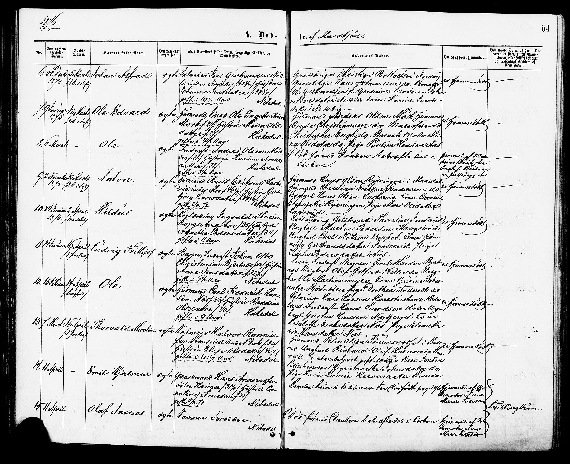 Nittedal prestekontor Kirkebøker, AV/SAO-A-10365a/F/Fa/L0006: Parish register (official) no. I 6, 1863-1878, p. 54
