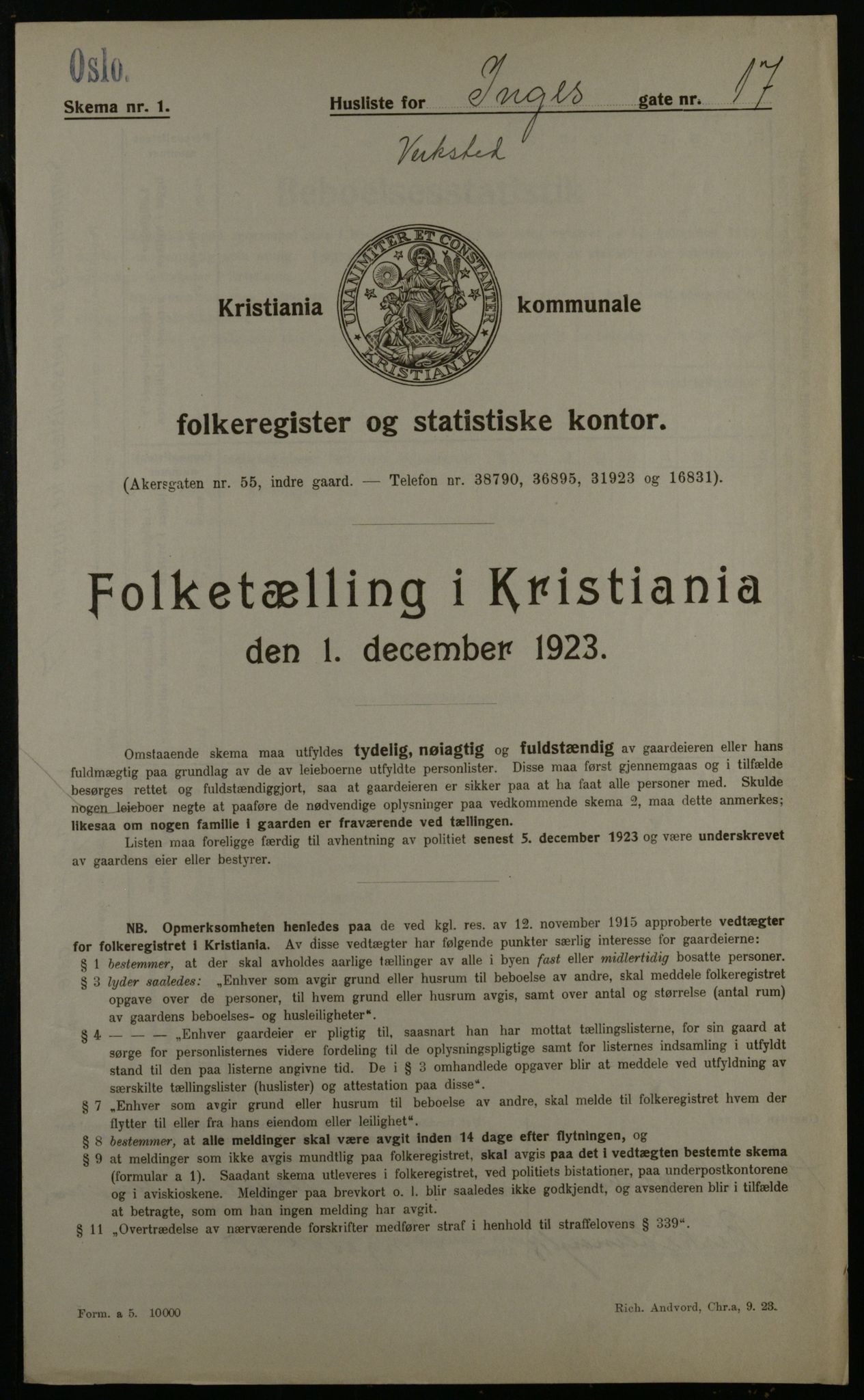 OBA, Municipal Census 1923 for Kristiania, 1923, p. 49148