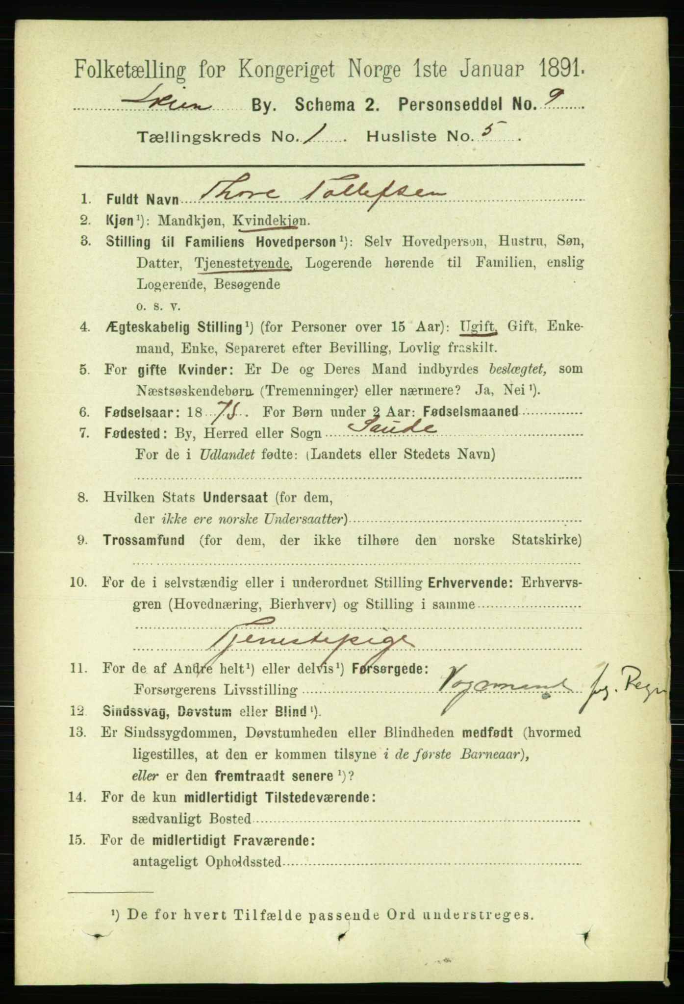 RA, 1891 census for 0806 Skien, 1891, p. 2201