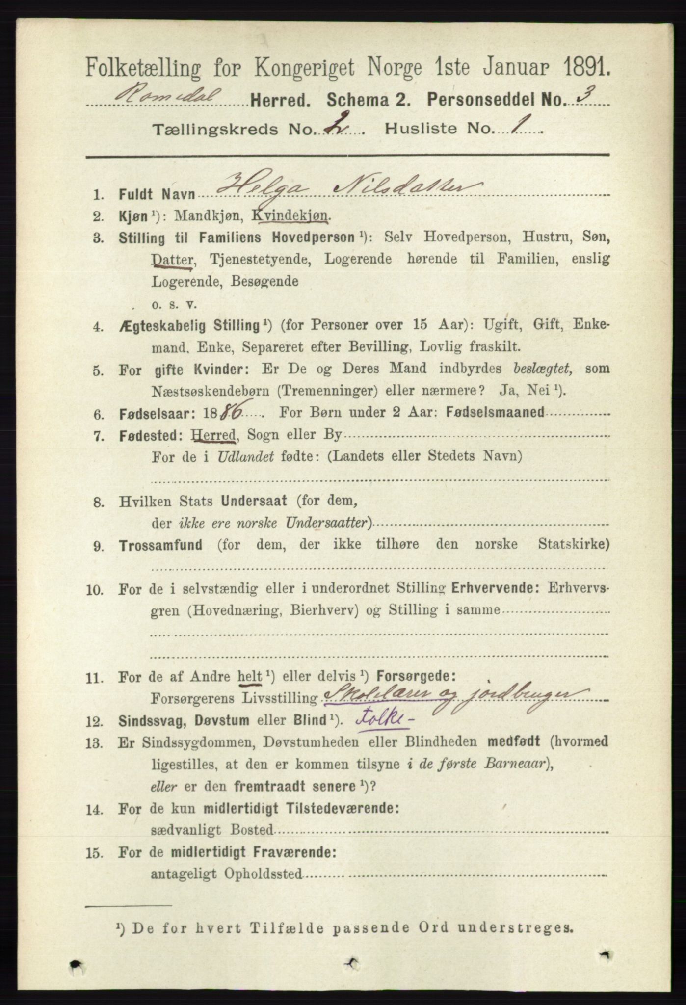 RA, 1891 census for 0416 Romedal, 1891, p. 850