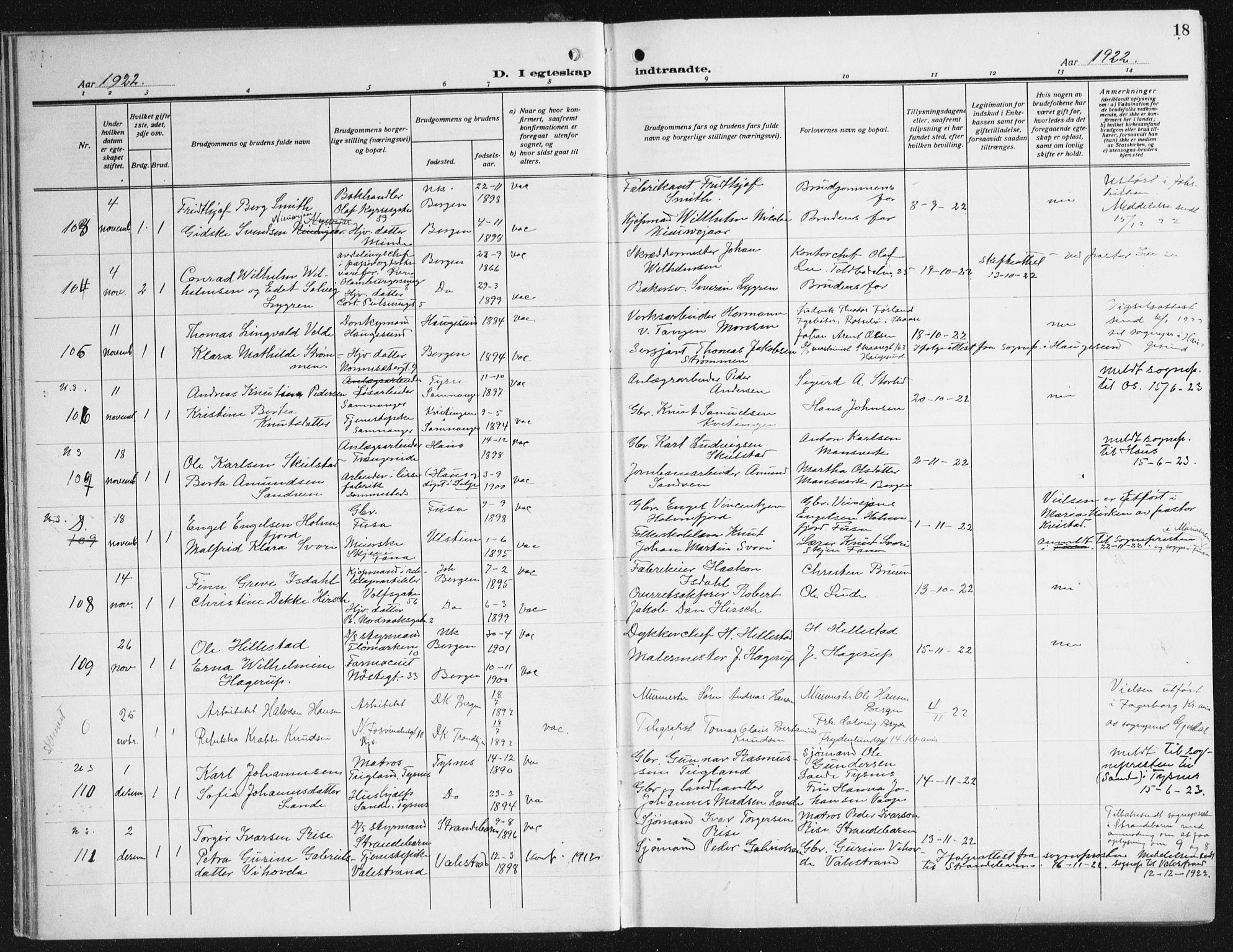 Domkirken sokneprestembete, SAB/A-74801/H/Haa/L0039: Parish register (official) no. D 6, 1921-1937, p. 18