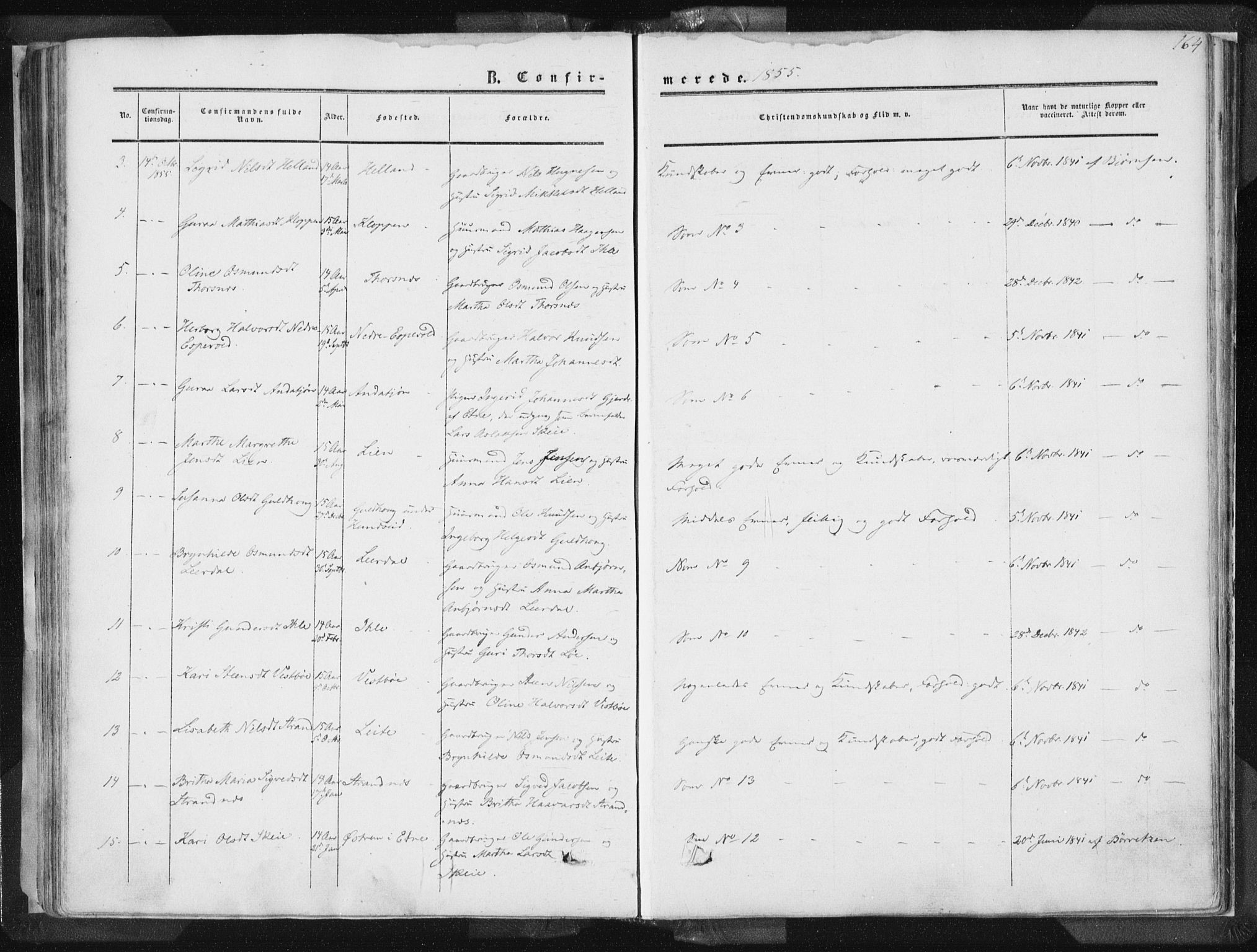 Vikedal sokneprestkontor, AV/SAST-A-101840/01/IV: Parish register (official) no. A 6.1, 1851-1867, p. 164