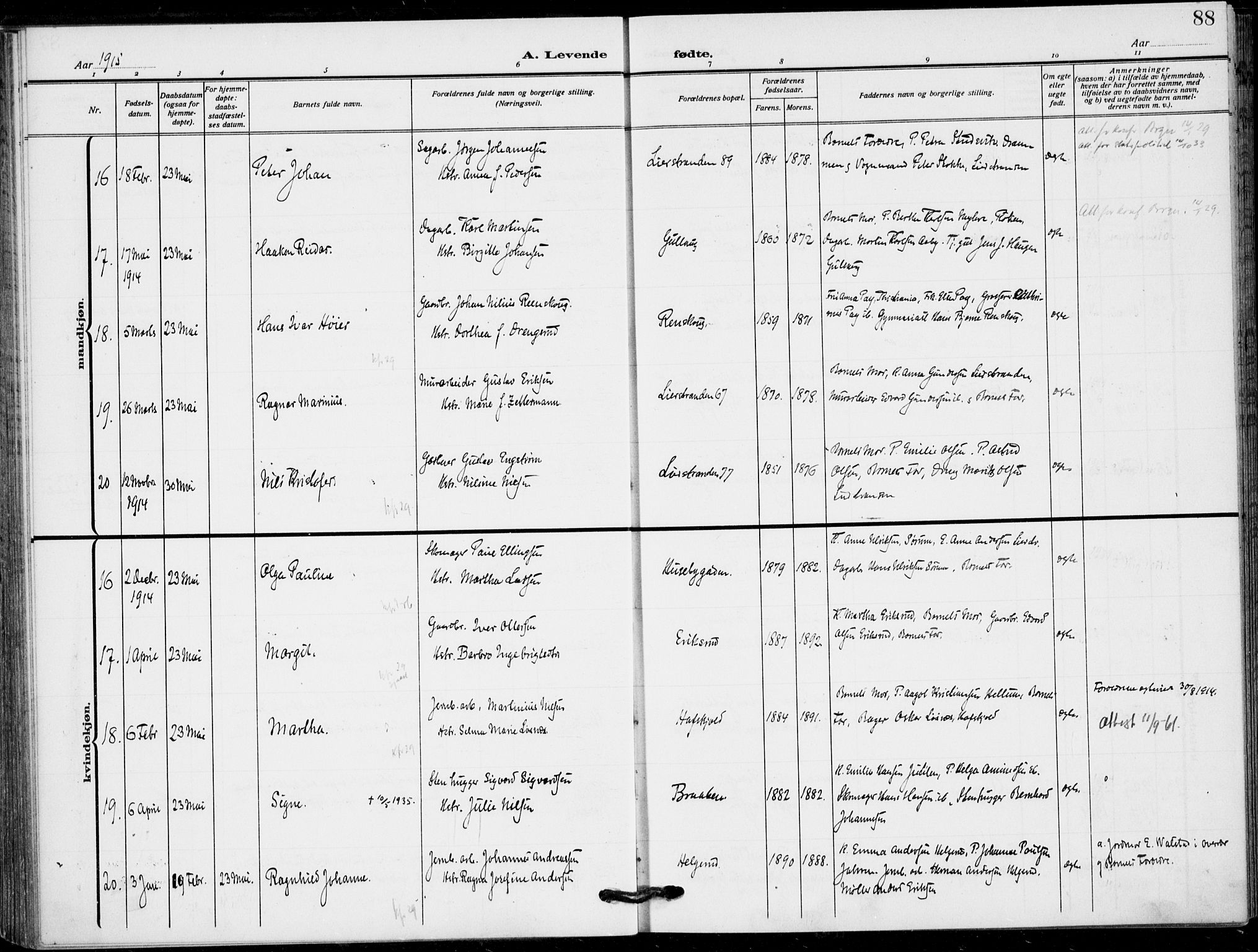 Lier kirkebøker, AV/SAKO-A-230/F/Fa/L0018: Parish register (official) no. I 18, 1909-1917, p. 88