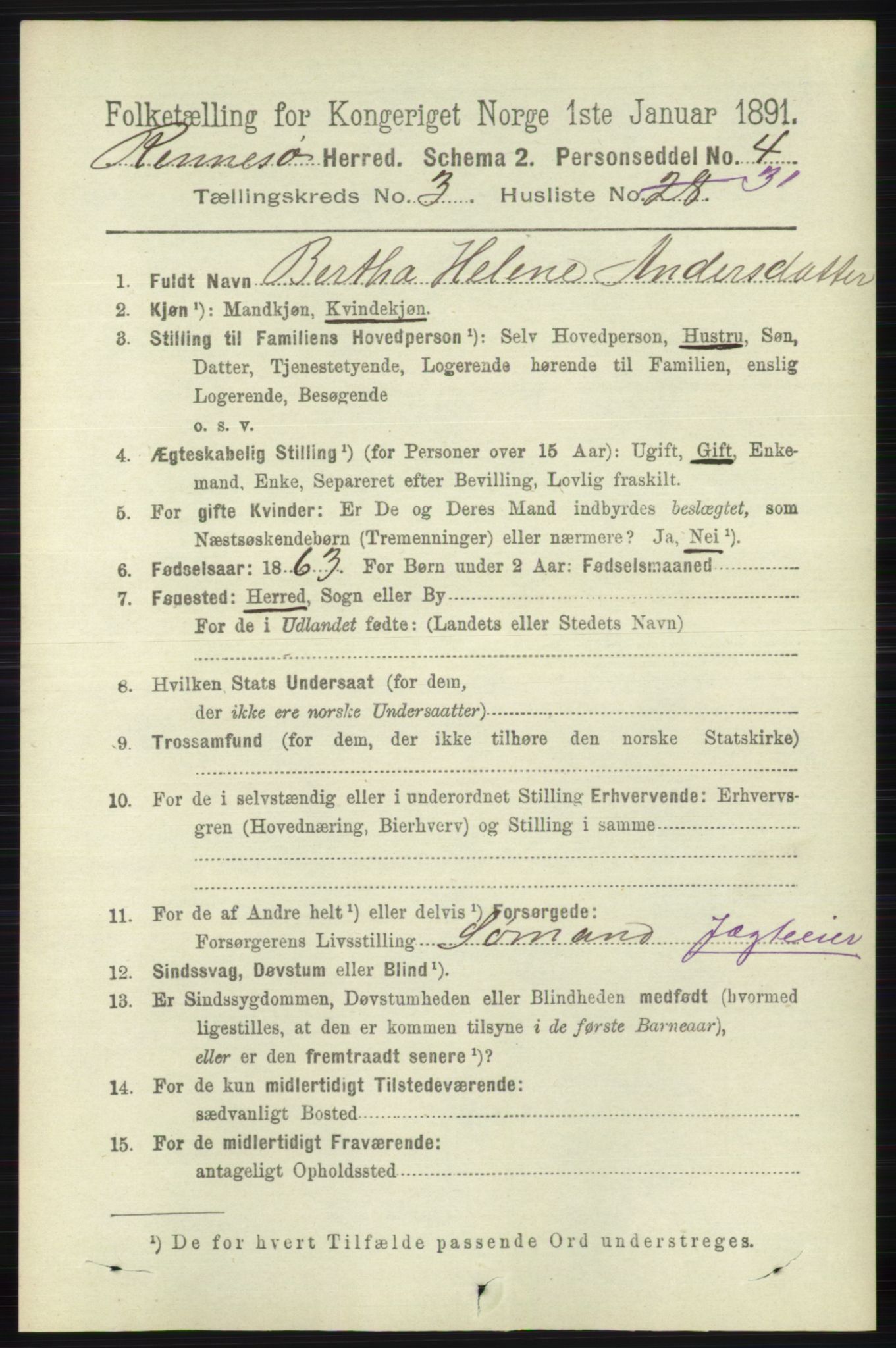 RA, 1891 census for 1142 Rennesøy, 1891, p. 1160