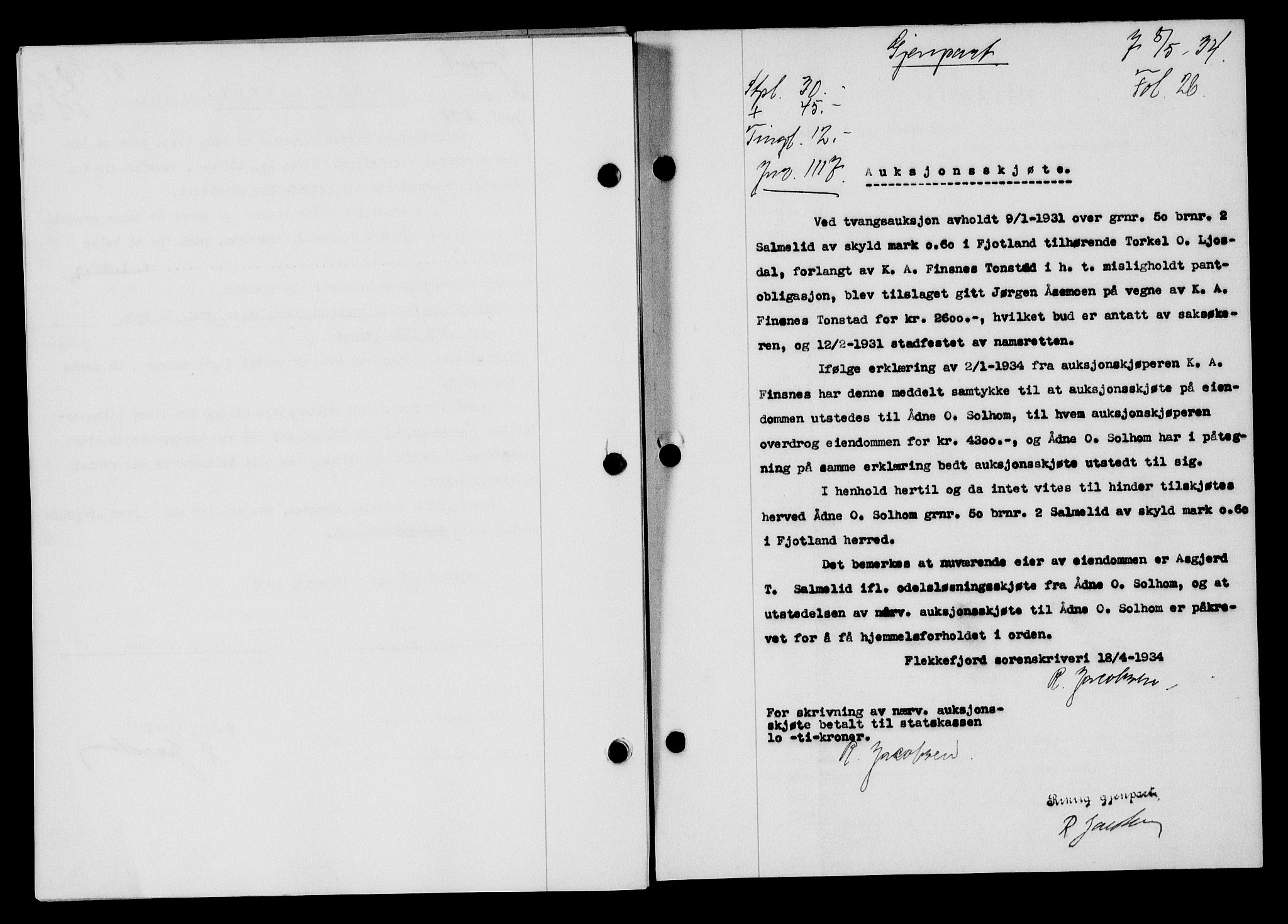 Flekkefjord sorenskriveri, AV/SAK-1221-0001/G/Gb/Gba/L0051: Mortgage book no. 47, 1934-1935, Deed date: 08.05.1934