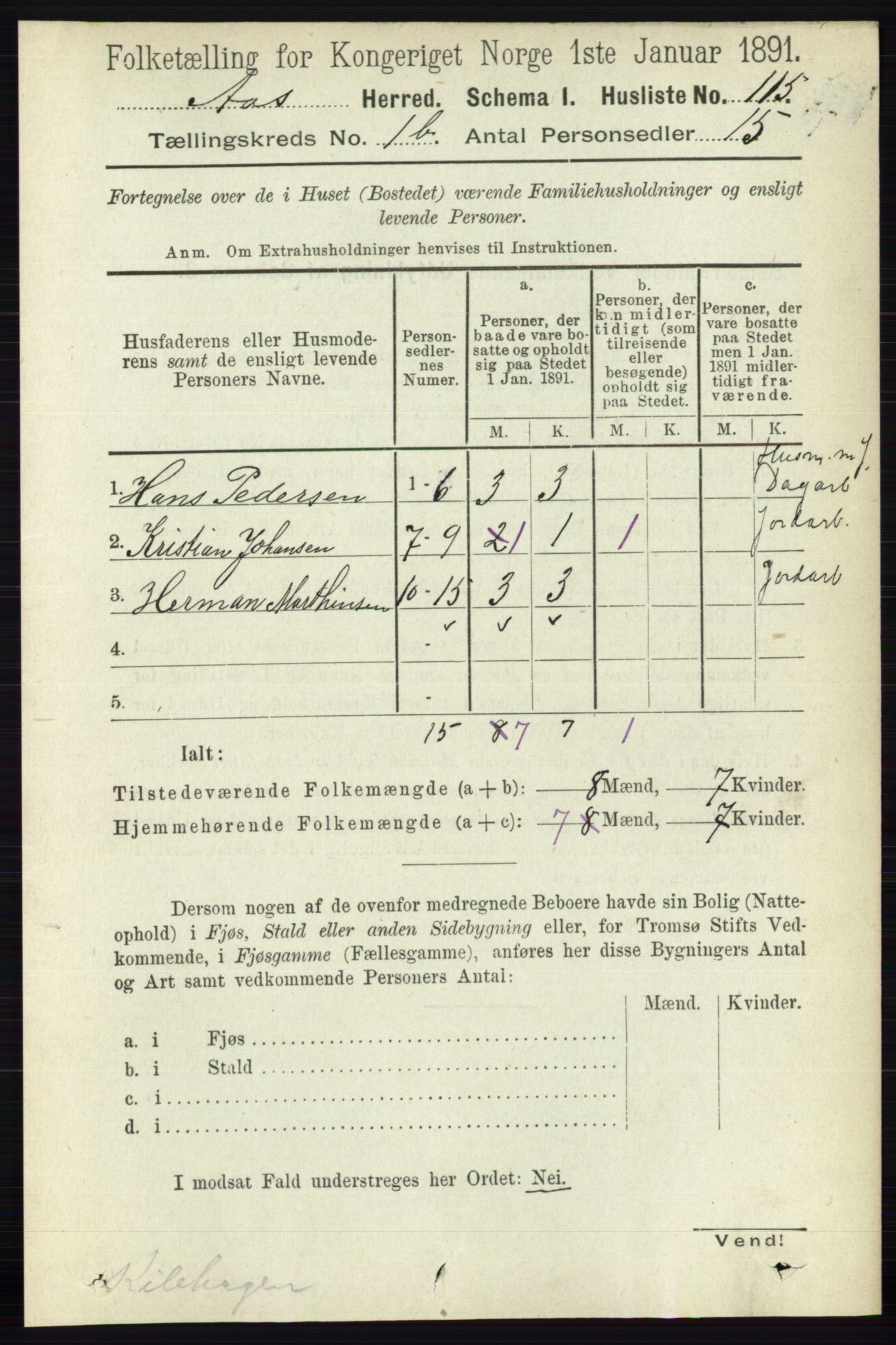 RA, 1891 census for 0214 Ås, 1891, p. 737