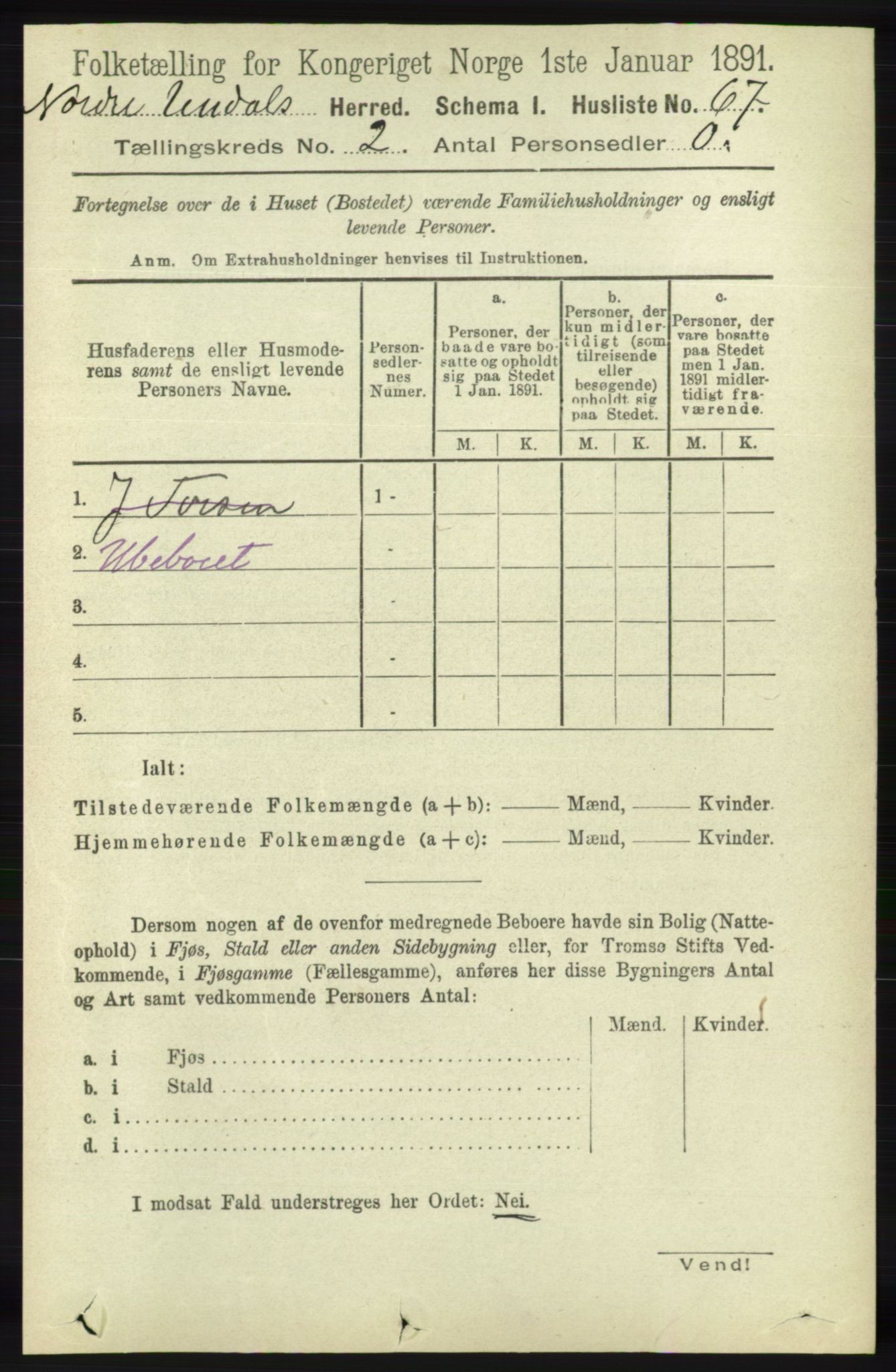 RA, 1891 census for 1028 Nord-Audnedal, 1891, p. 346