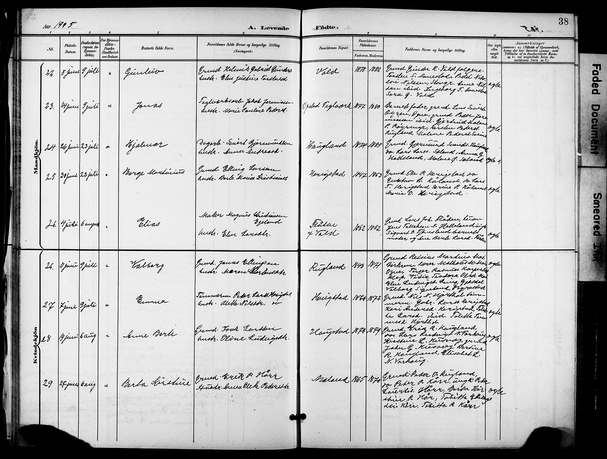 Hå sokneprestkontor, AV/SAST-A-101801/001/30BB/L0006: Parish register (copy) no. B 6, 1900-1924, p. 38