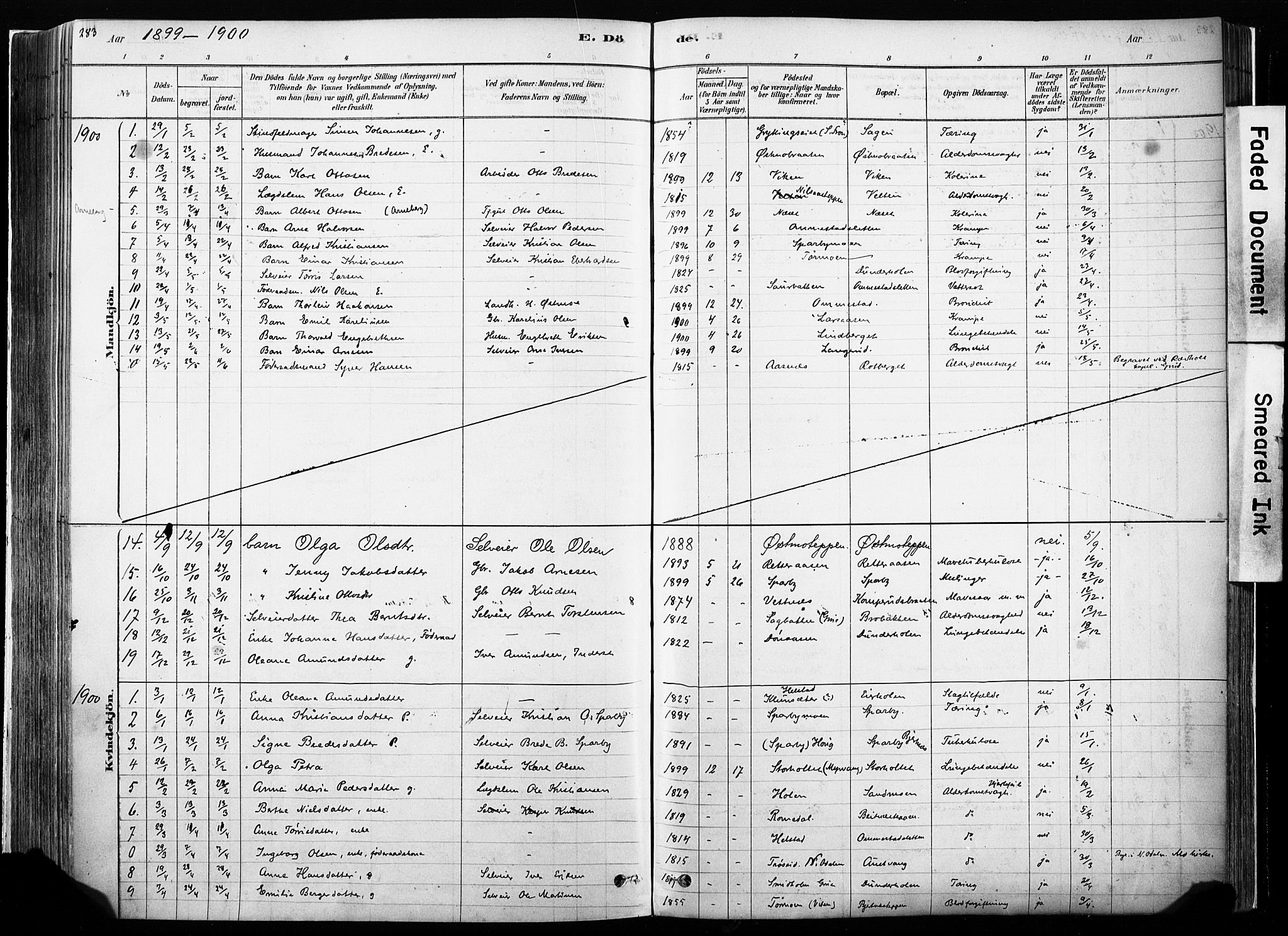 Hof prestekontor, SAH/PREST-038/H/Ha/Haa/L0010: Parish register (official) no. 10, 1878-1909, p. 283