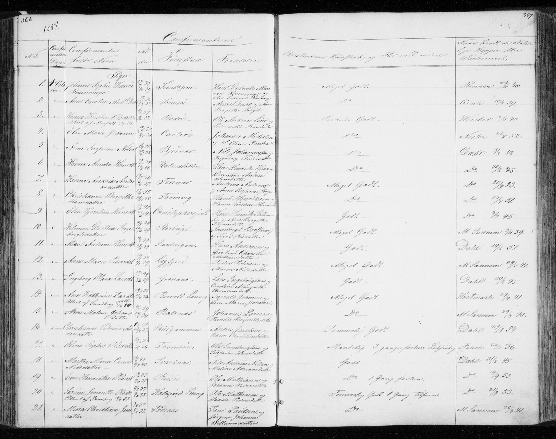 Tromsø sokneprestkontor/stiftsprosti/domprosti, AV/SATØ-S-1343/G/Gb/L0005klokker: Parish register (copy) no. 5, 1846-1857, p. 366-367