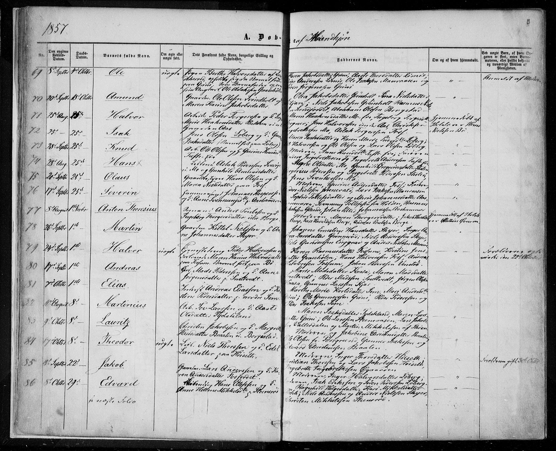 Gjerpen kirkebøker, SAKO/A-265/F/Fa/L0008a: Parish register (official) no. I 8A, 1857-1871, p. 5
