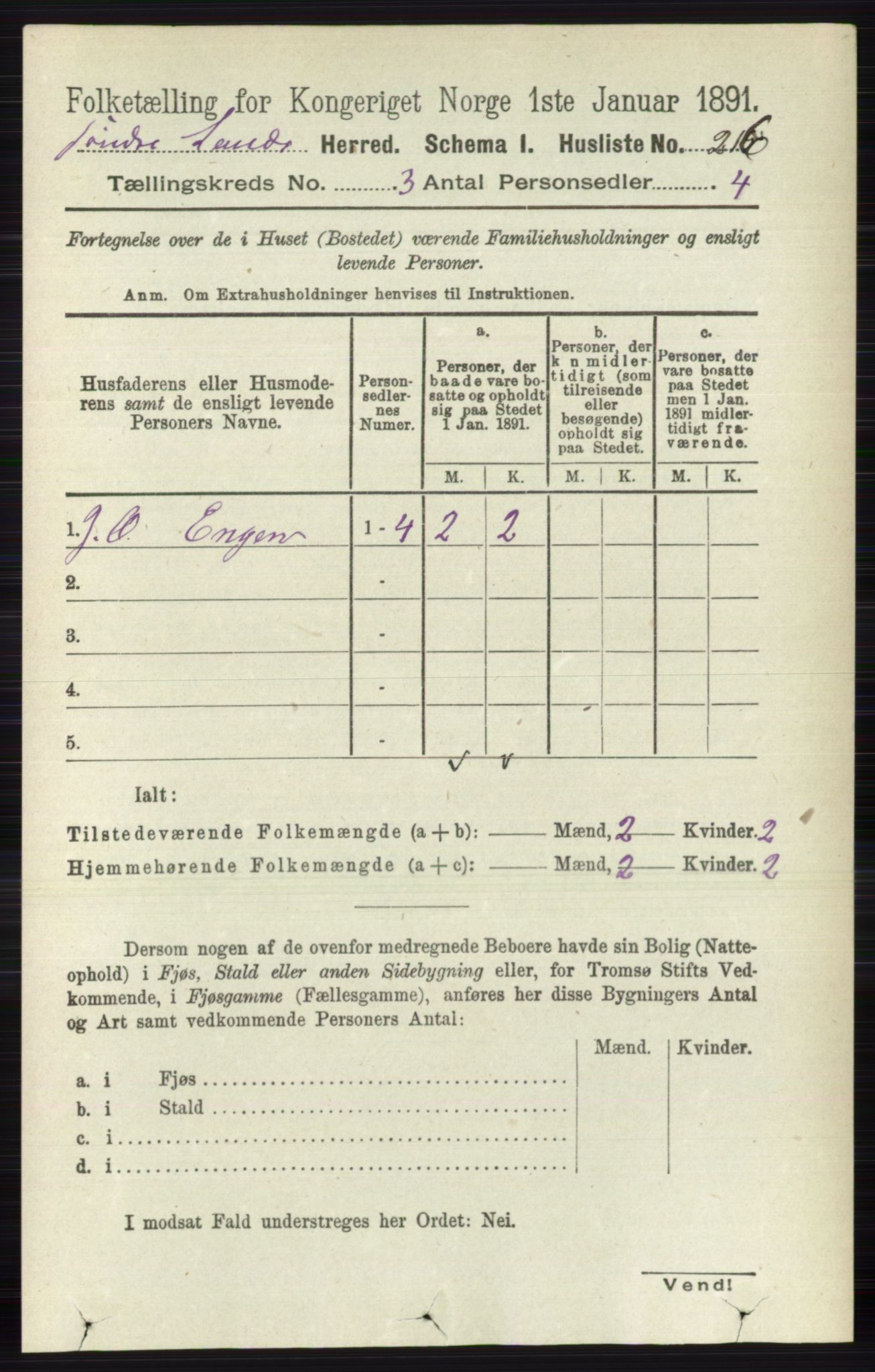 RA, 1891 census for 0536 Søndre Land, 1891, p. 2482