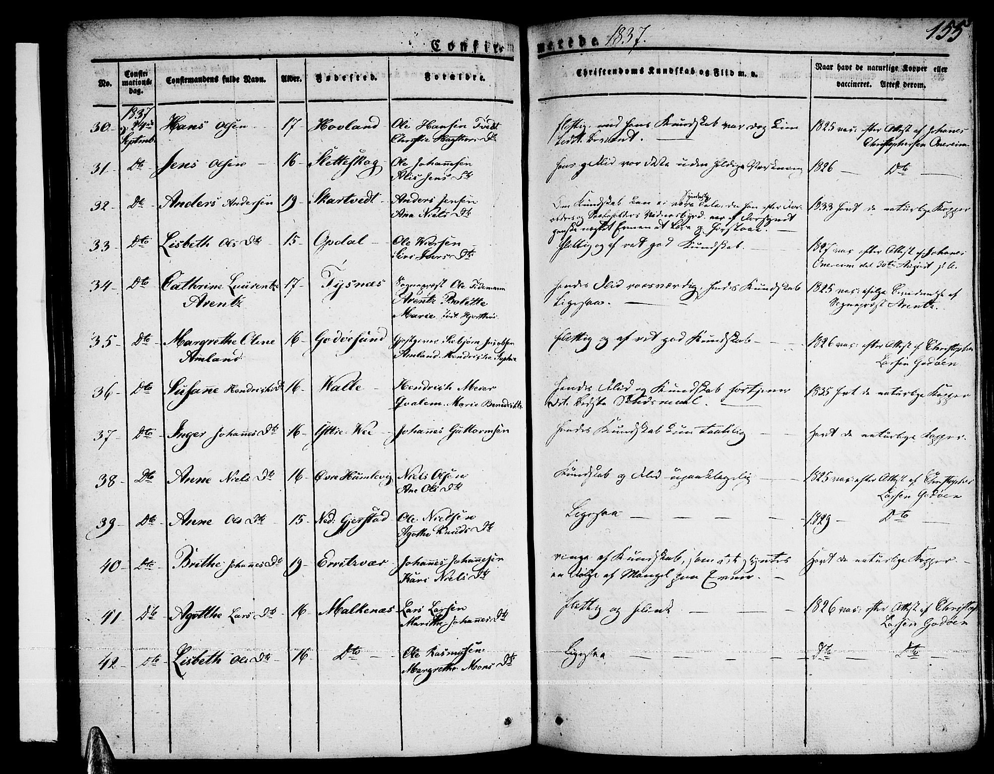 Tysnes sokneprestembete, AV/SAB-A-78601/H/Haa: Parish register (official) no. A 8, 1826-1837, p. 155