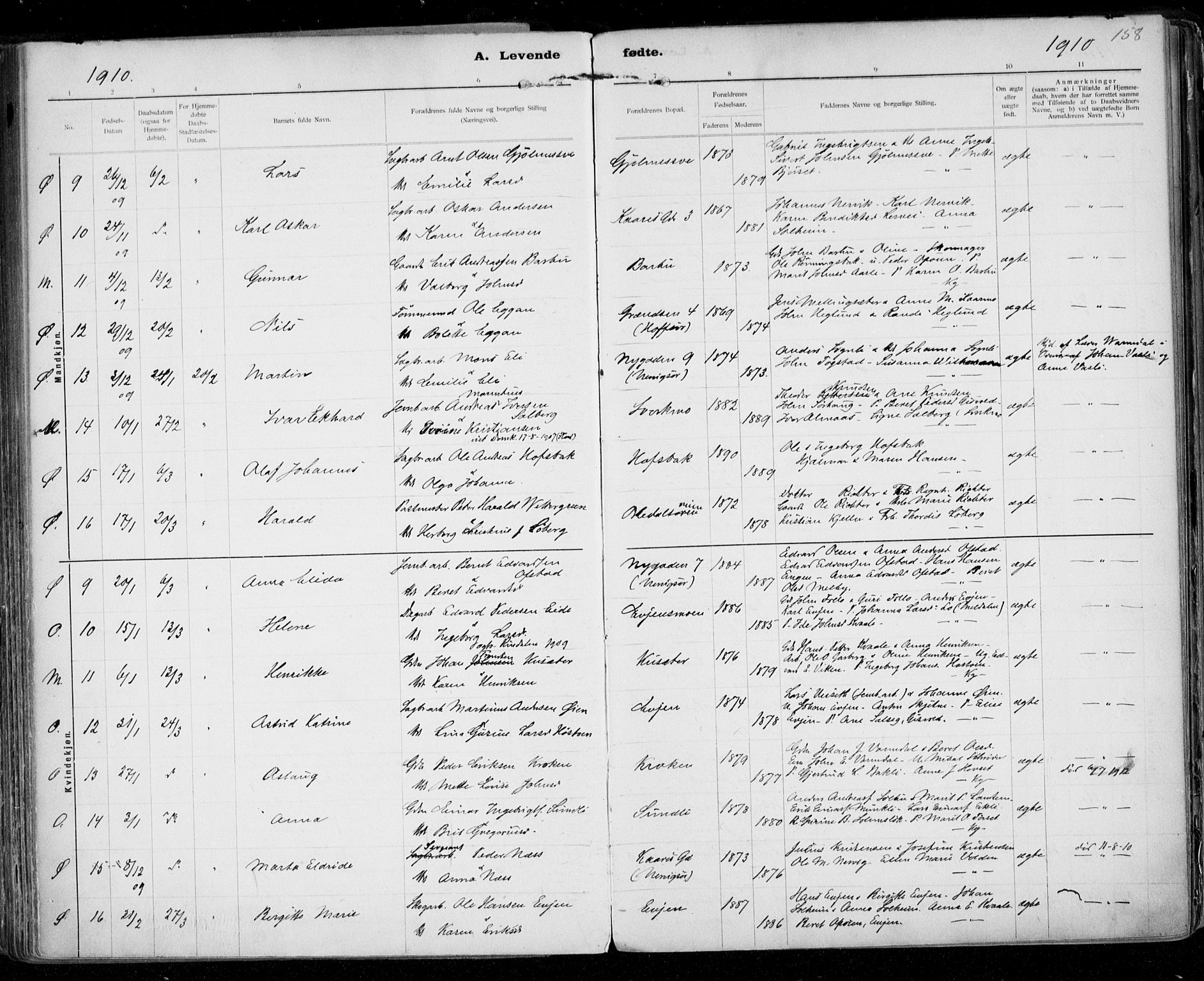 Ministerialprotokoller, klokkerbøker og fødselsregistre - Sør-Trøndelag, SAT/A-1456/668/L0811: Parish register (official) no. 668A11, 1894-1913, p. 158