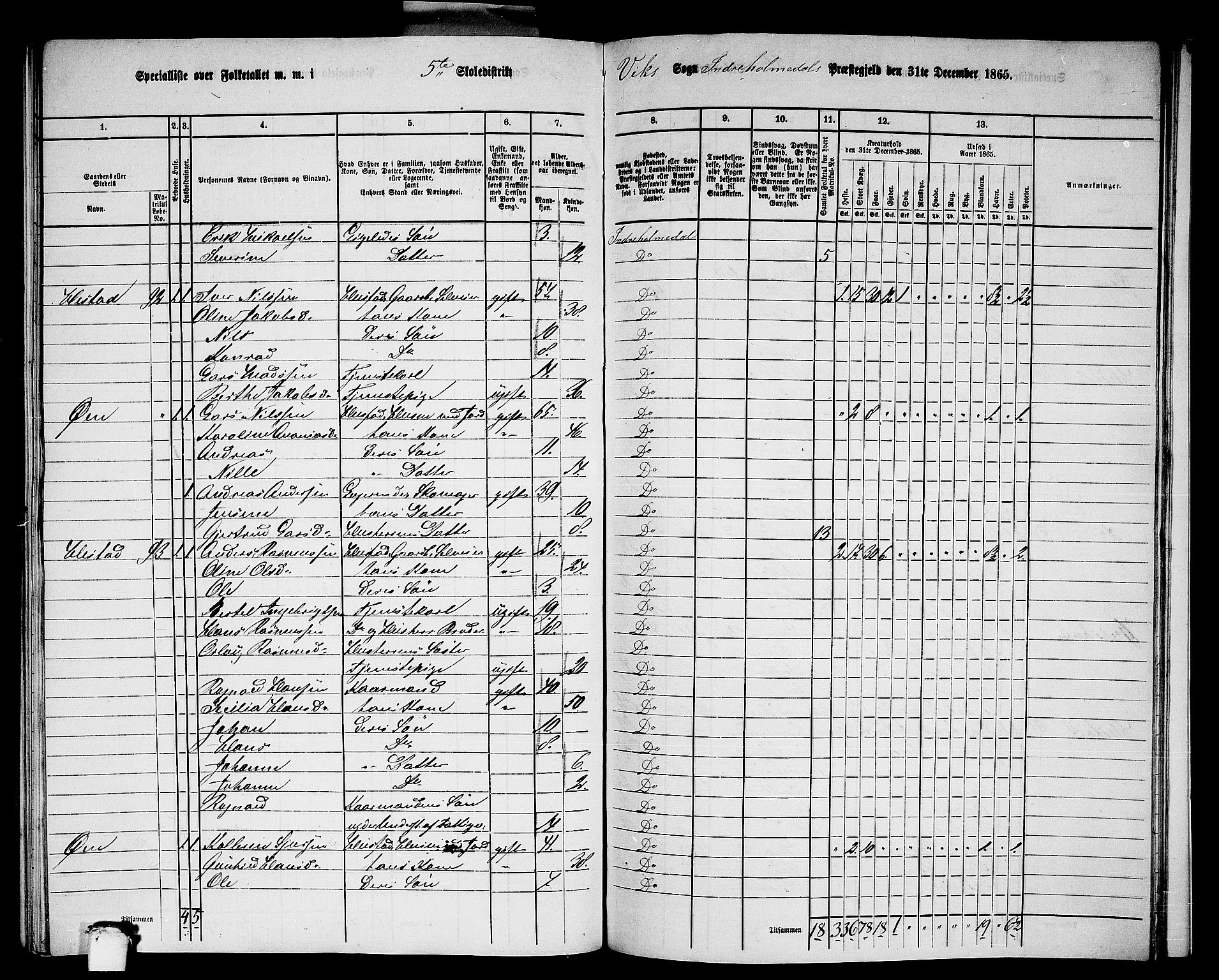 RA, 1865 census for Indre Holmedal, 1865, p. 147