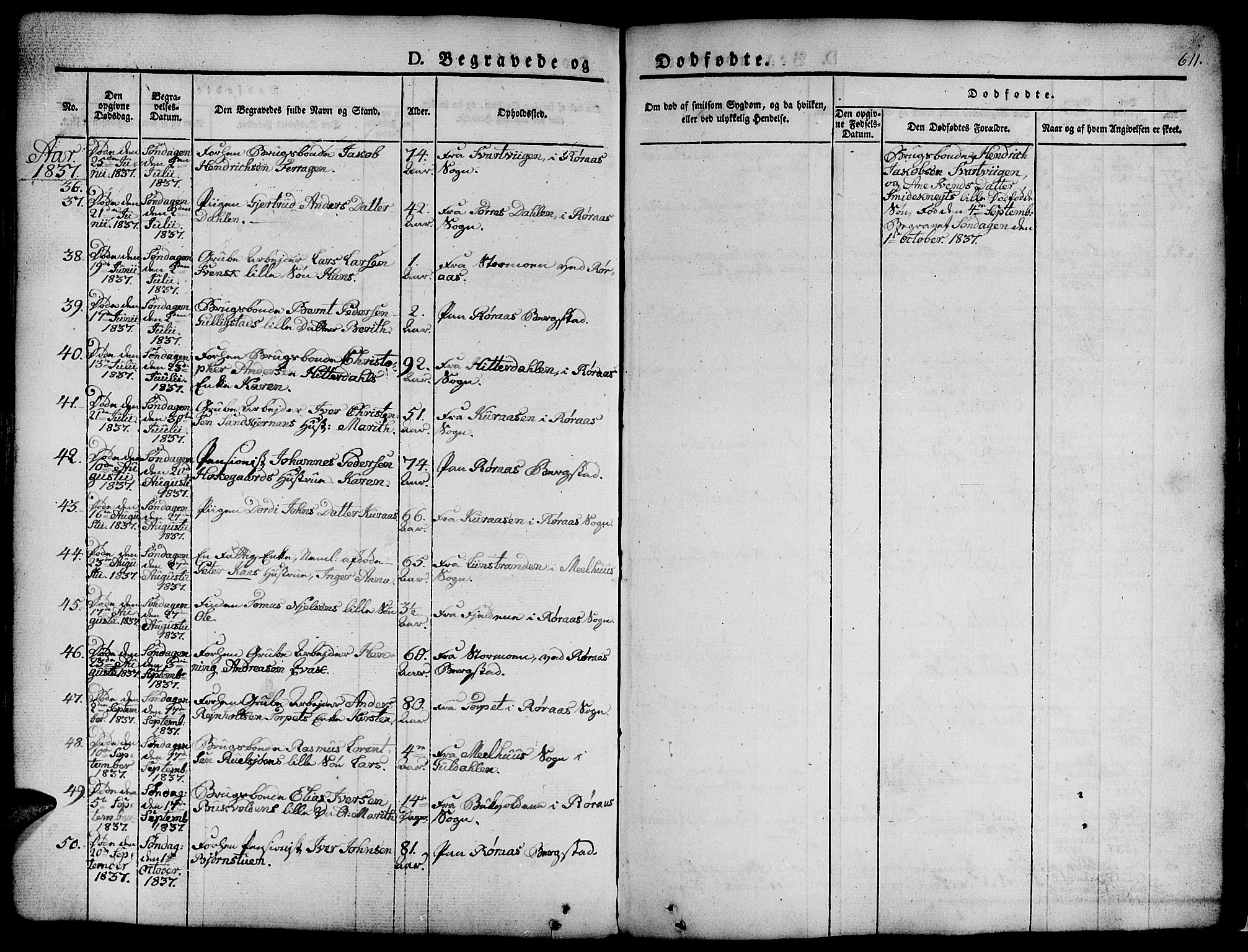 Ministerialprotokoller, klokkerbøker og fødselsregistre - Sør-Trøndelag, AV/SAT-A-1456/681/L0939: Parish register (copy) no. 681C03, 1829-1855, p. 611