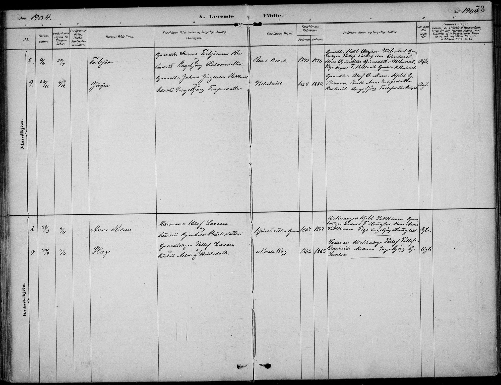 Kviteseid kirkebøker, SAKO/A-276/F/Fb/L0002: Parish register (official) no. II 2, 1882-1916, p. 73