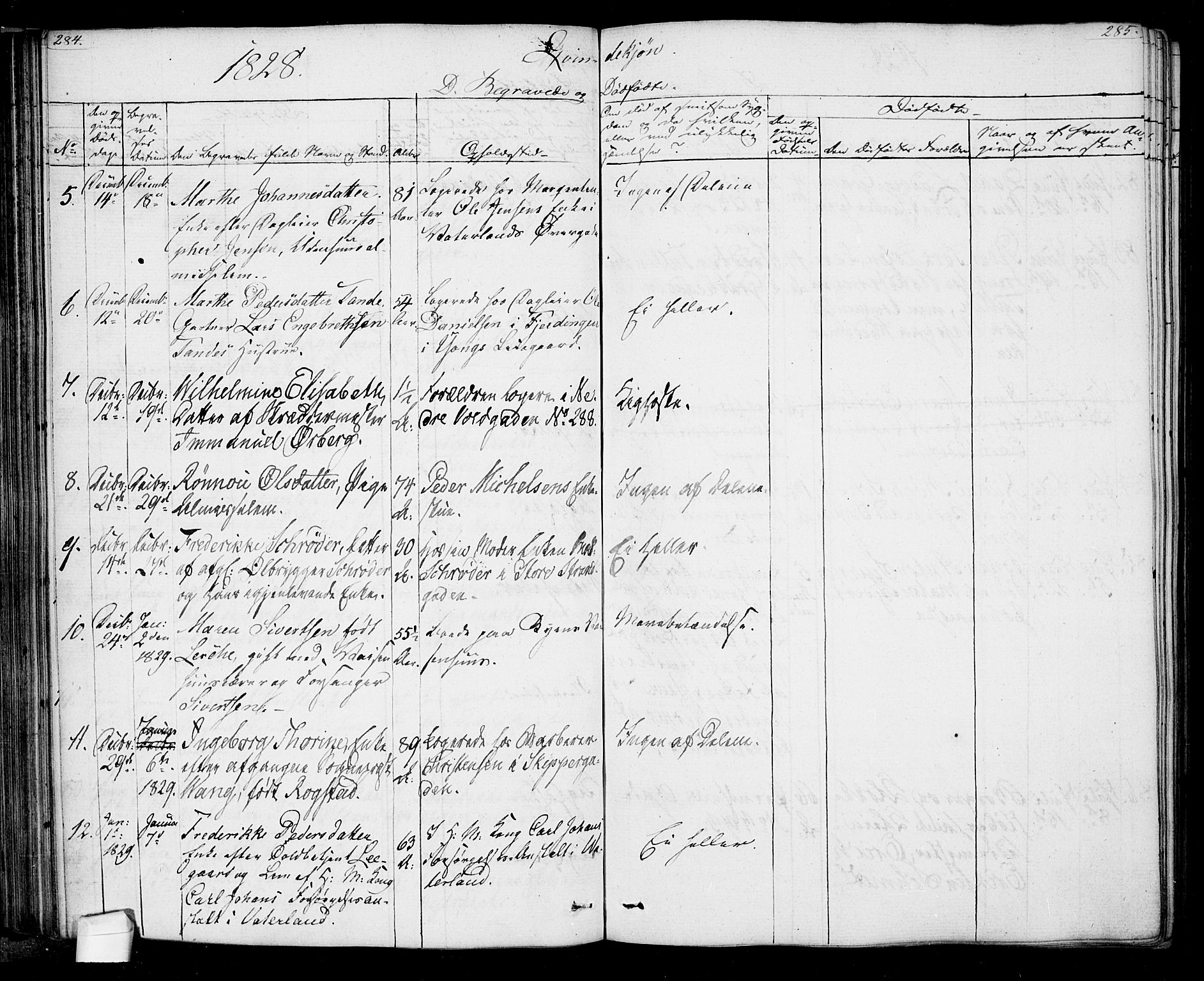 Oslo domkirke Kirkebøker, SAO/A-10752/F/Fa/L0022: Parish register (official) no. 22, 1824-1829, p. 284-285